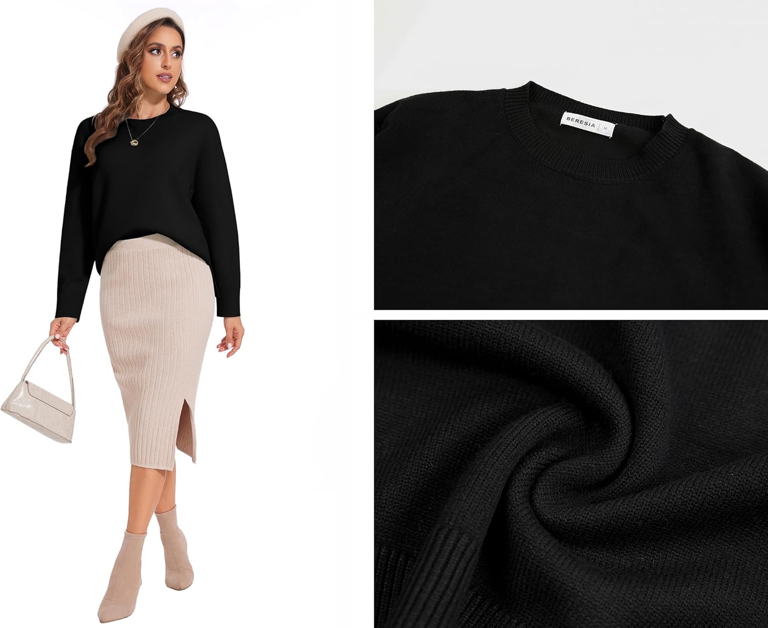 Women's Crewneck Long Sleeve Sweaters Fall Winter Loose Casual Ribbed Knit Side Slit Pullover Tops - Image 5