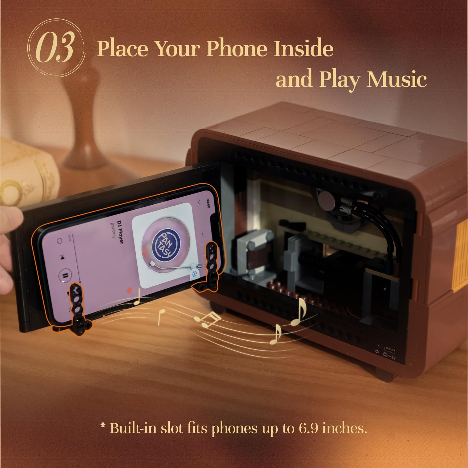 PANTASY Retro Radio Building Set, Vintage Radio Model with Light Module and Moving Tuning Knob, Phone Amplifier Mode, Type C Powered Brick Set, Detailed Electronic Structure, Adult Display Gift