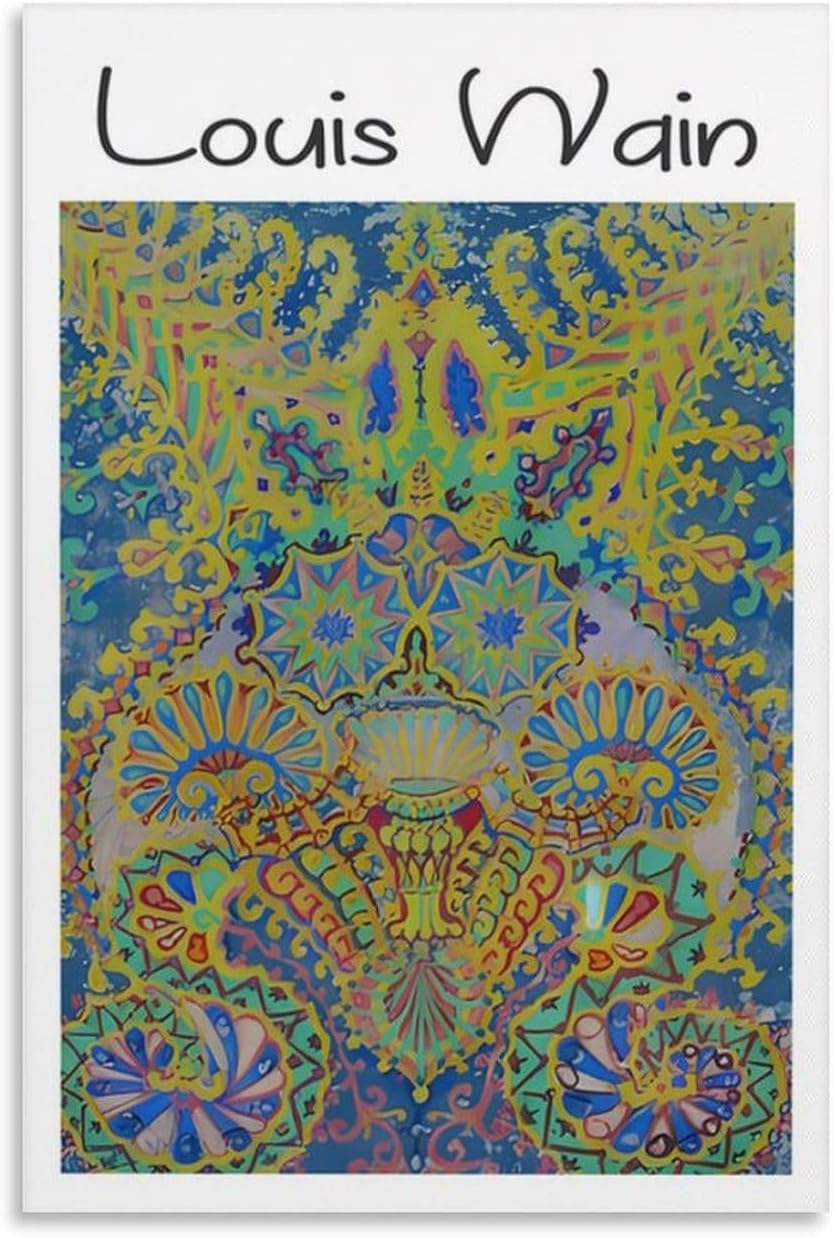Orjdjz Wxkbl Louis Wain Blue Psychedelic cat Poster Animal Canvas Prints Funny Painting Louis Wain Wall Art for Home Office Wall Decor Picture 40x55cm Frameless