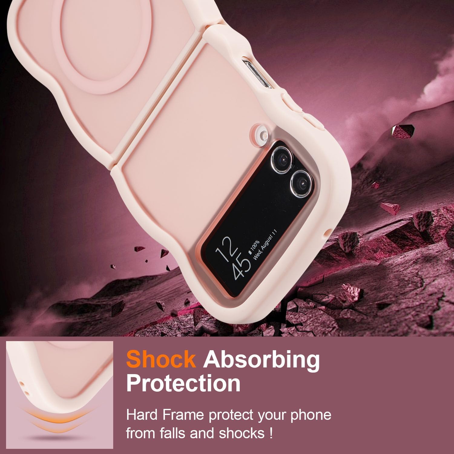 UEEBAI Magnetic for Samsung Galaxy Z Flip 3/Z Flip 4 Case, Compatible with MagSafe, Transparent Clear Wave Frame Design Soft Edge Cover Matte Shockproof Phone Case- Pink