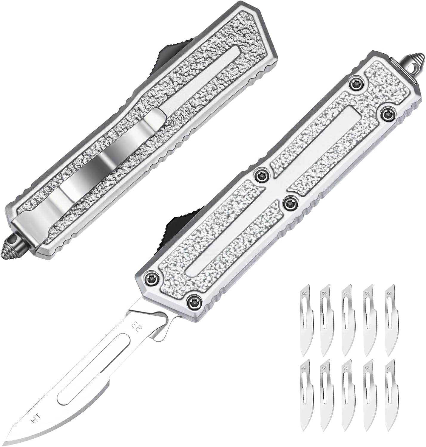 Utility Knife, All-Metal Manual Box Cutter with Quick-Change Stainless Steel Blade,Folding Cutting Tool Set with 10pcs #23 Replacement Blades,GOLD