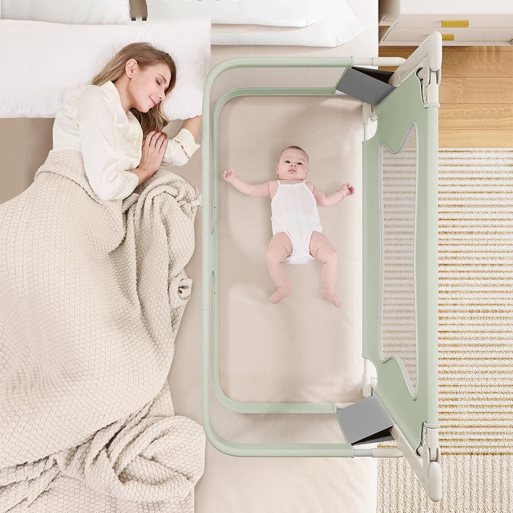Kedia 1 reja para cama de bebé, valla plegable, riel de cama, barrera de protección para cama infantil para niños, protección contra caídas (verde-120 x 50 x 105 cm)