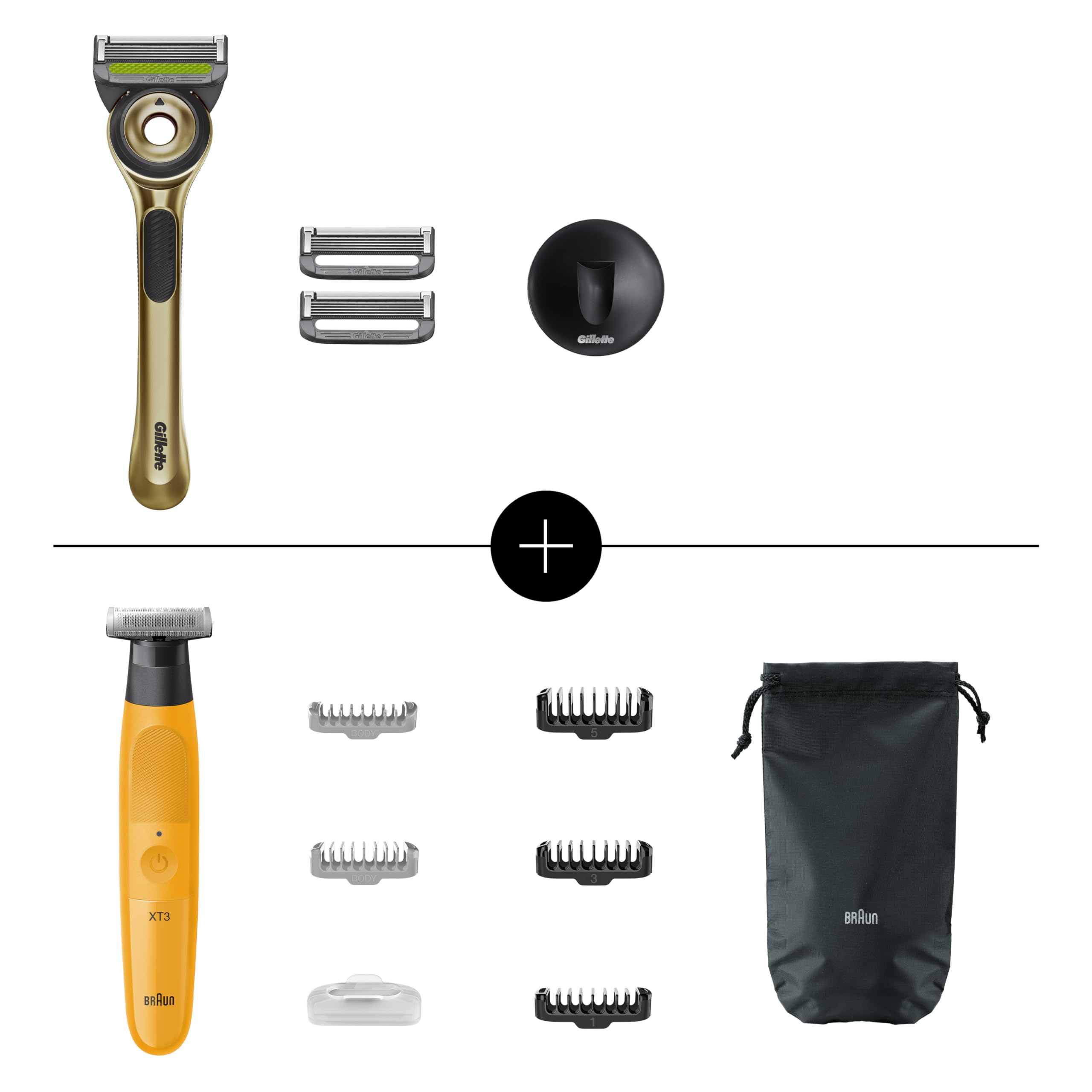 Gillette Braun Any Style Grooming Bundle, GilletteLabs Men's Razor Champions Gold Edition, Handle & Blades, Magnetic Stand and All-in-One Series XT3, Beard Style, Trim & Shave,+7 Styling Tools, XT3205