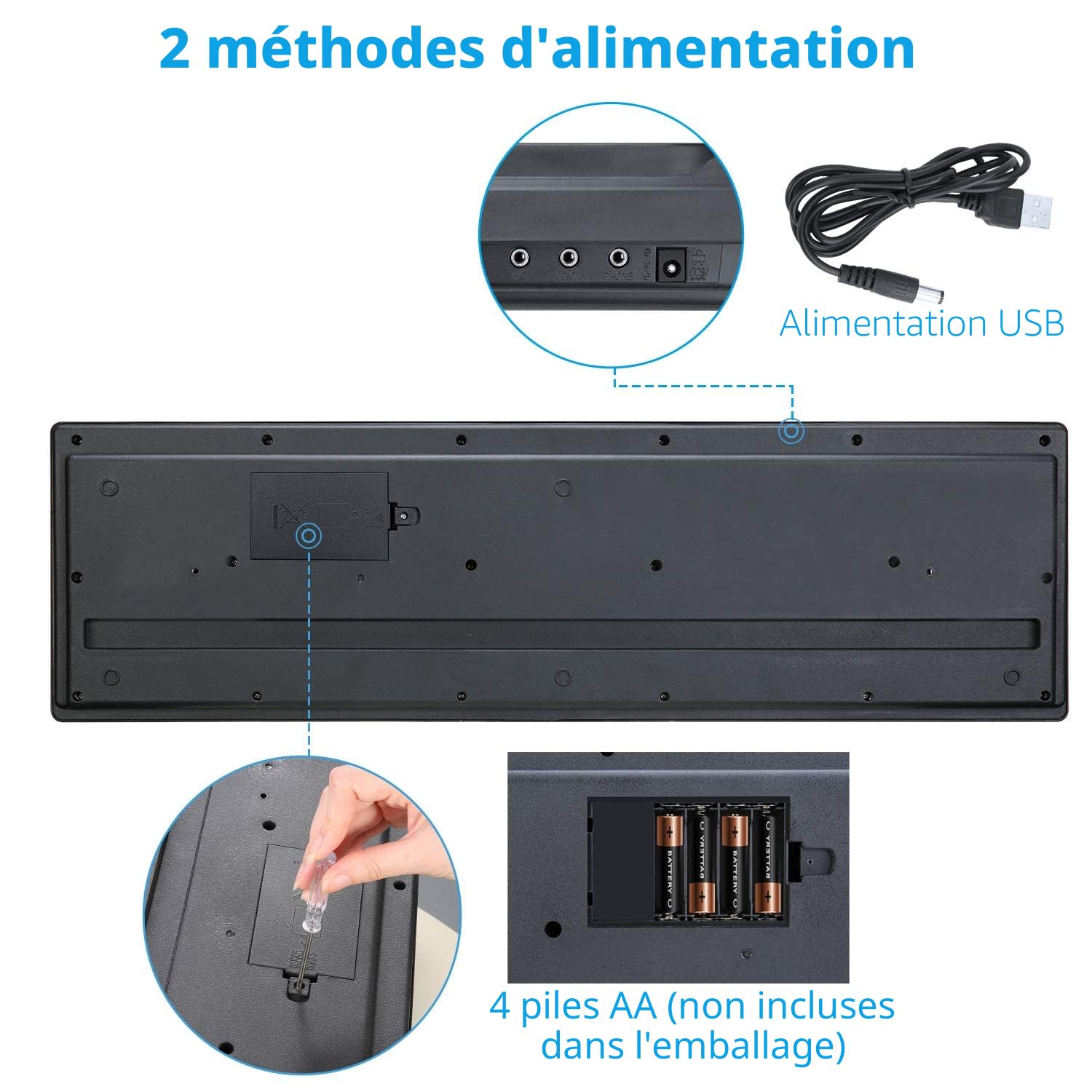 Clavier électronique 61 touches pour enfants, l'instrument de piano électronique portable pour débutant avec microphone, pupitre, autocollant (noir)