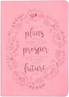 Christian Art Gifts Classic Journal I Know The Plans Jeremiah 29:11 Bible Verse, Inspirational Scripture Notebook, Ribbon Marker, Pink Faux Leather Flexcover, 336 Ruled Pages