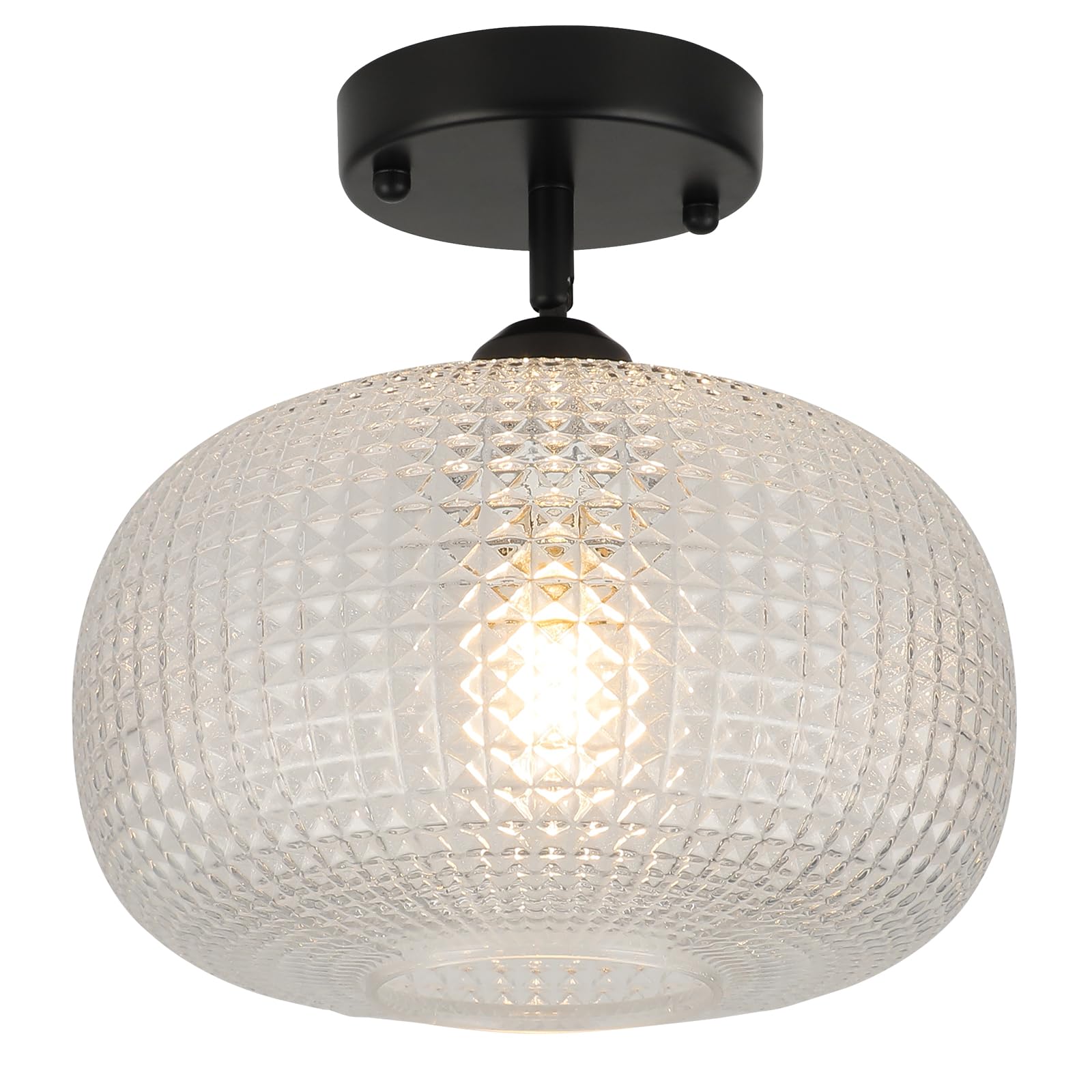 WILON Glass Flush Mount Ceiling Light Globe Black Ceiling Light Fixture Modern Farmhouse Lighting Vintage Semi Flush Ceiling Lamp for Kitchen Hallway Bedroom Entryway Laundry Living Dining Room
