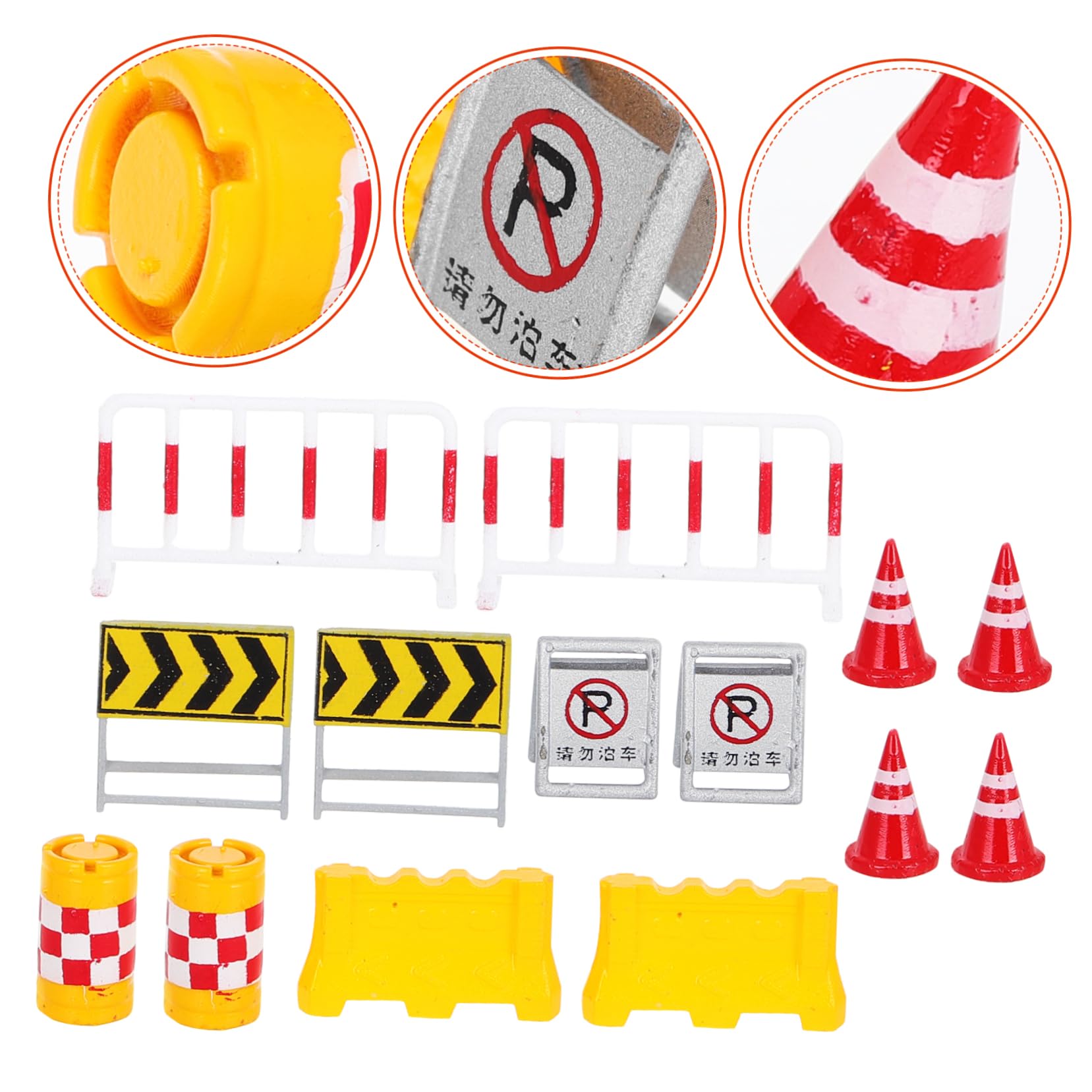 HOOTNEE Miniature Traffic Cones Set 14pcs Road Barrier Toys Kids Playset Street Signs for Photography Decor Display