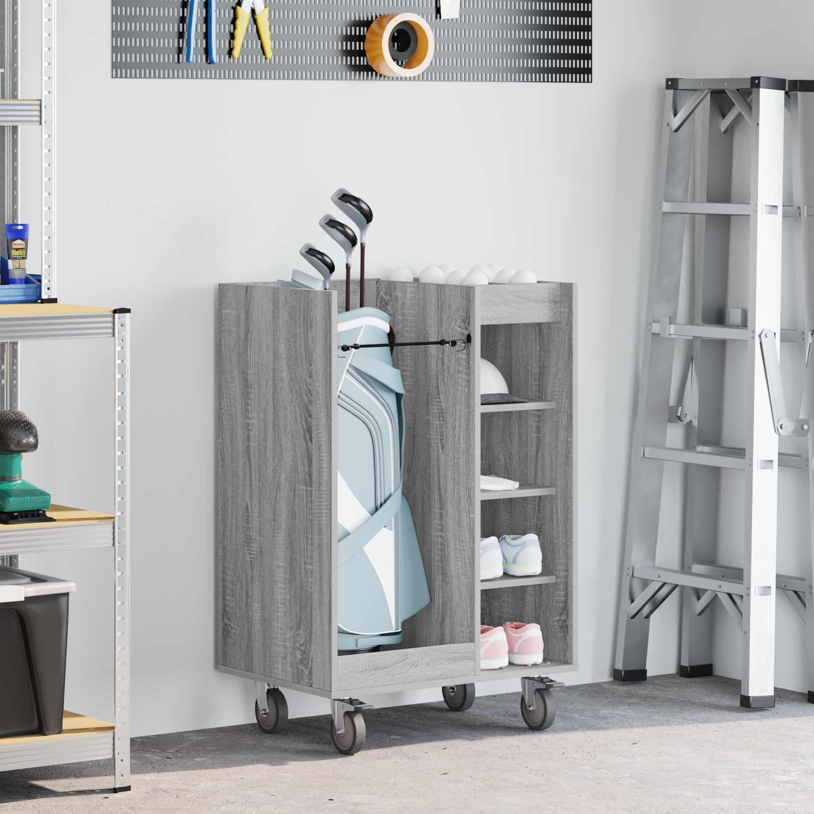Gecheer Golf-Schrank Uni Grau, 65 x 45 x 98 cm, Holz, Stauraum für Golfzubehör, für Garage und Wohnraum