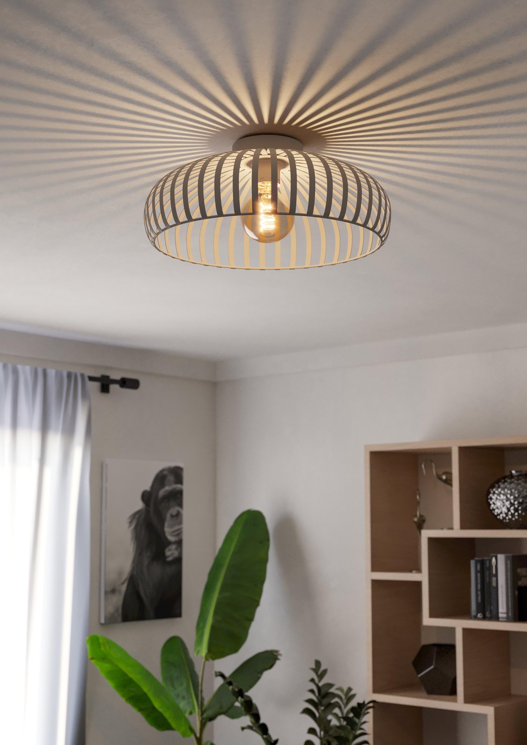 EGLO Deckenlampe Mogano 3, Deckenleuchte Wohnzimmer | Lampe Decke Schlafzimmer, Wohnzimmerlampe aus Metall in Beige, E27 Fassung, Ø 43 cm