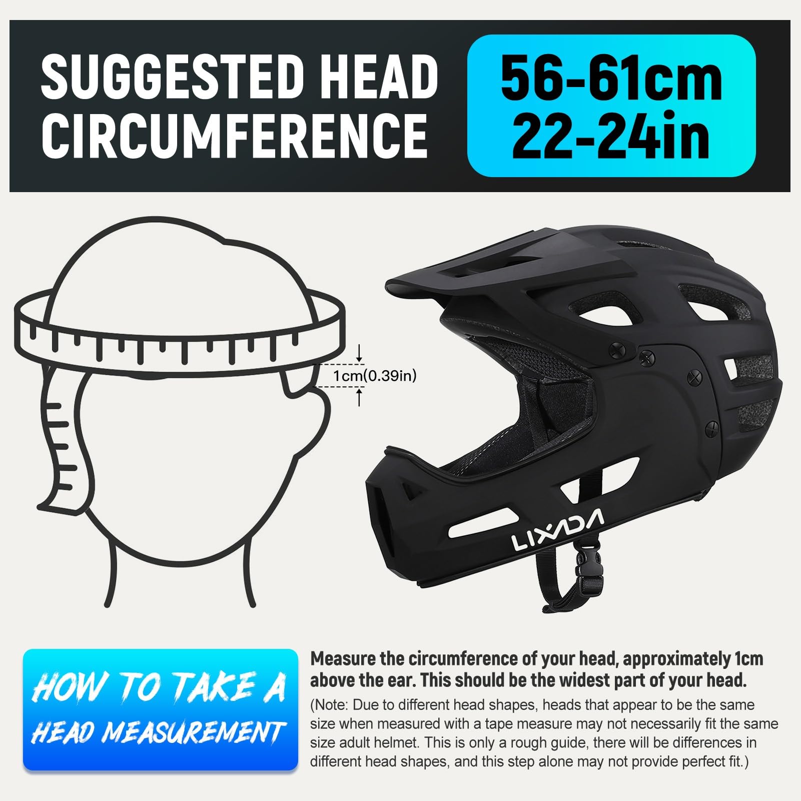 Lixada Casco de Ciclismo para Adultos, Casco Integral de Bicicleta con Mentonera Desmontable y Visera para Ciclismo de Montaña