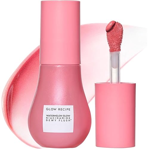 Glow Recipe Niacinamide Dewy Flush Tinted Liquid Blush Serum - Glowy Blush for Cheeks to Smooth, Hydrate & Brighten - Liquid Korean Makeup with Buildable Soft Pink Tint - Watermelon Flush (0.4 oz)