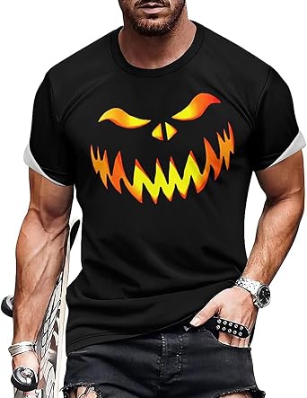 Hodaweisolp الرجال تي شيرت الجرافيك هالوين زي قصير الأكمام Novelty Pumpkin مضحك تي شيرت