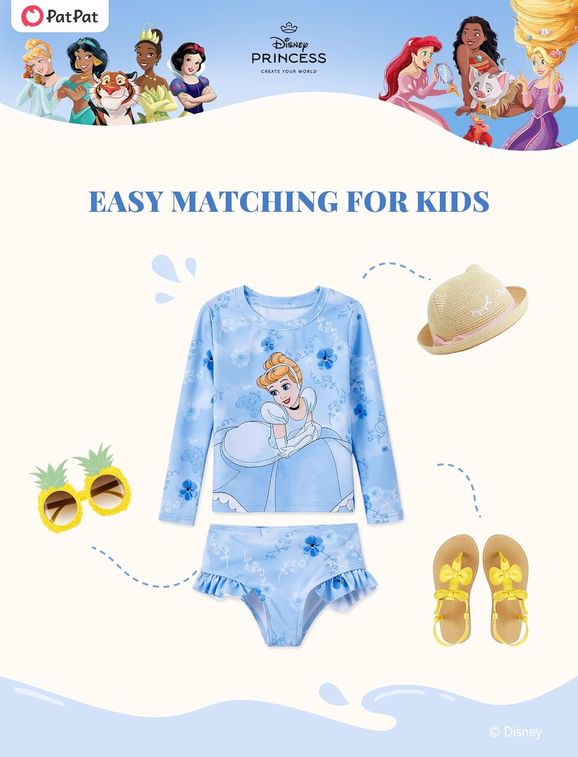 Disney Mickey and Friends Girl Two Piece Long Sleeve Swimsuit Rashguard Bathing Suit - Image 3