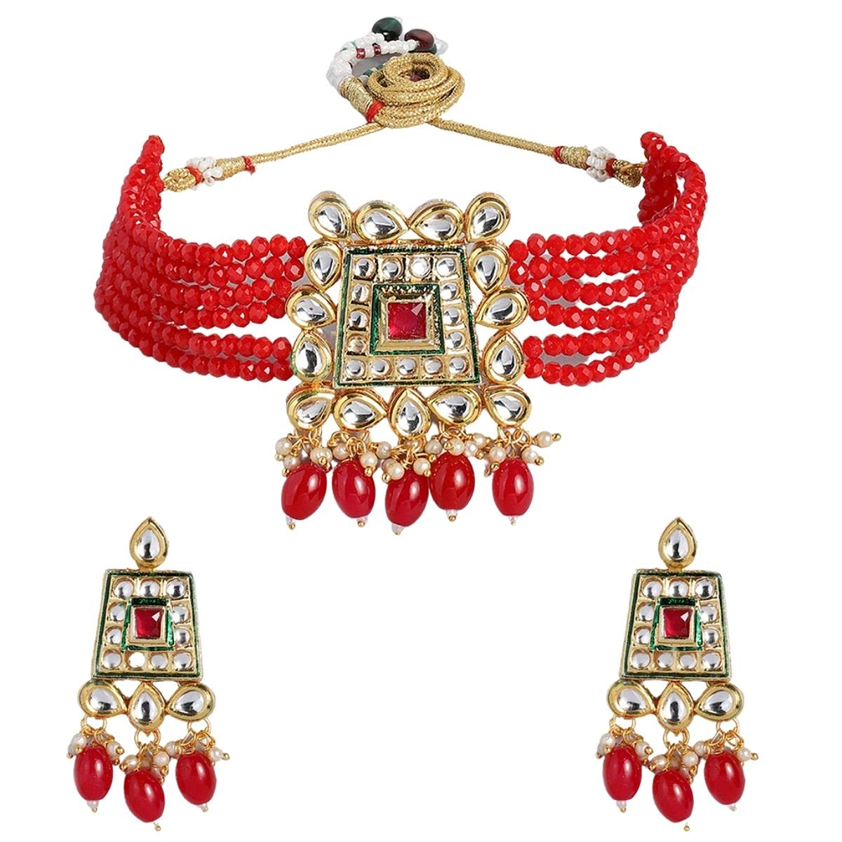ACCESSHER Gold Plated Stylesh Strand Pearl Semi Precious Stone Studded Choker with Round Earrings Traditional Necklace Set For Women and Girls (B09HKRX913) Amazon Price History, Amazon Price Tracker
