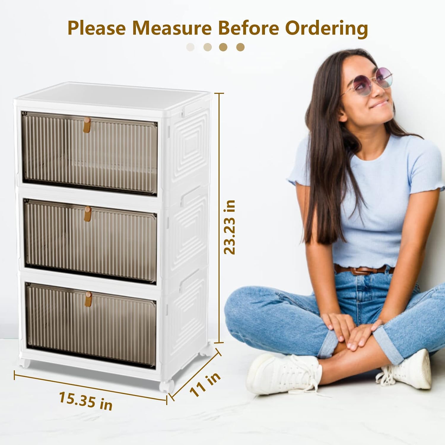 23Qt Plastic Storage Bins Organizer 3 Tier, Stackable Bins for Storage, Storage Boxes with Lids, Storage Containers Organizer for Bedroom Living Room Kitchen Study Office, Durable Folding Storage Boxes