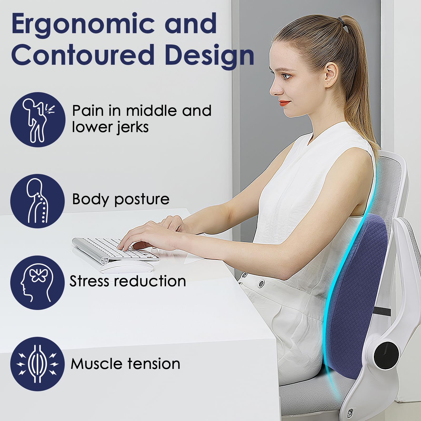 Coussin Lombaire Mémoire Forme Voiture Et Bureau | Housse Maille Respirante | Support Dos Ergonomique Gris