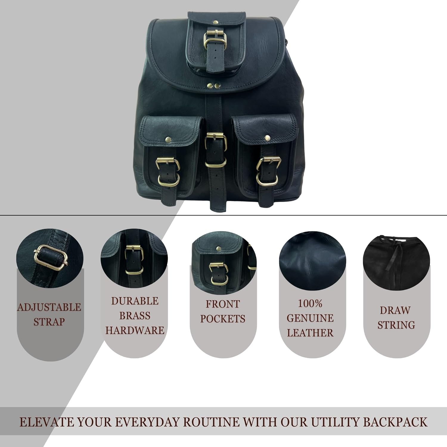 Madosh, Genuine Leather Backpack Sports Hiking Daypacks Carryall Rucksack Casual Shoulder bag