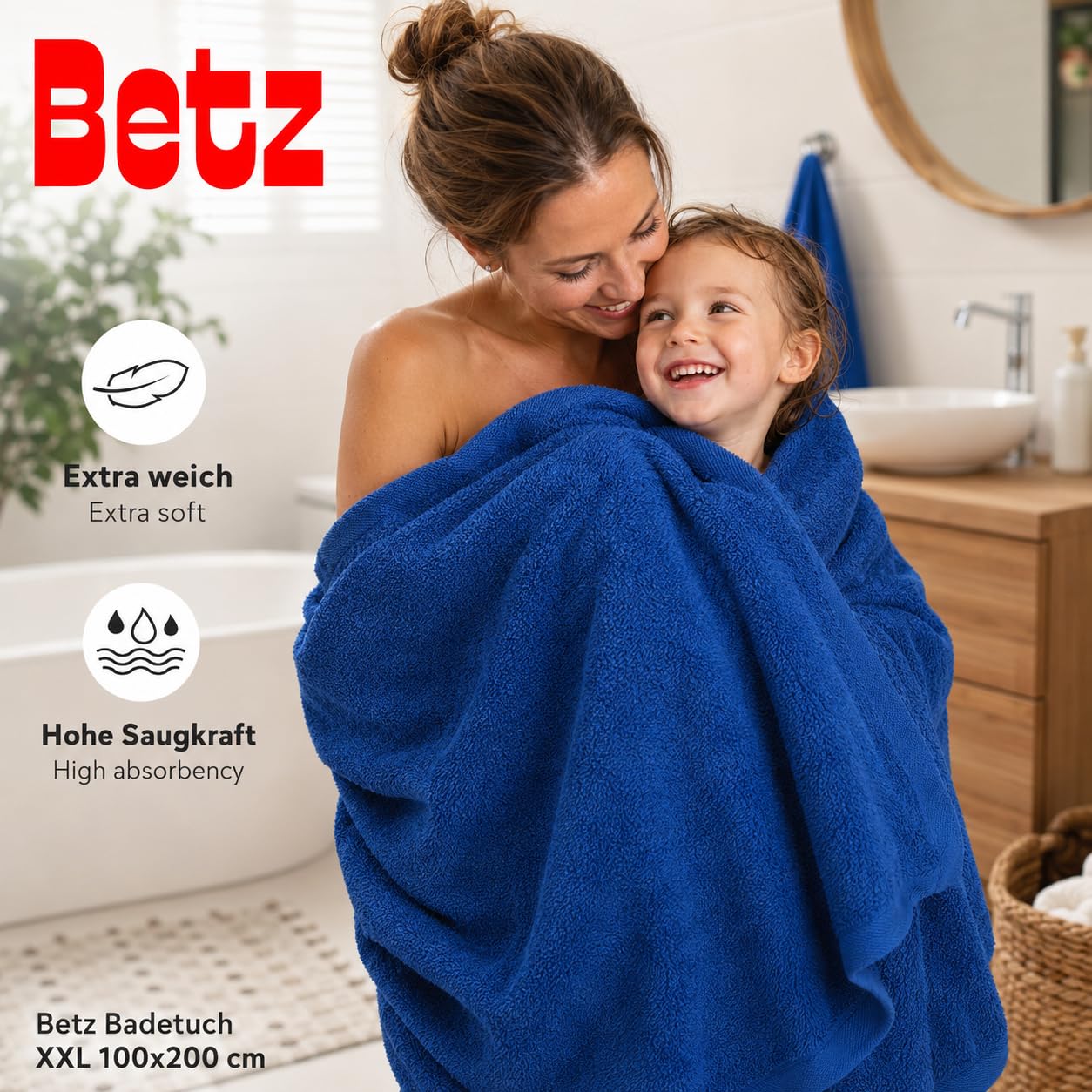 Betz Badetuch XXL 100x200 cm 100% Baumwolle – Weiches Frottee Saunatuch & Strandtuch – Pflegeleicht & saugstark – Palermo Serie – Farbe Blau :