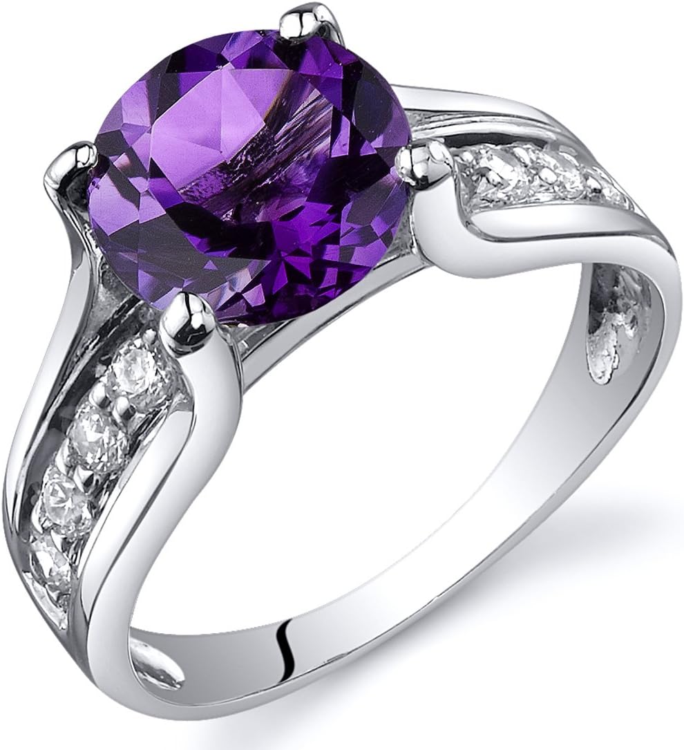 PEORA Amethyst Cathedral Solitaire Ring for Women 925 Sterling Silver, Natural Gemstone Birthstone, 1.75 Carats Round Shape 8mm, Sizes 5 to 9