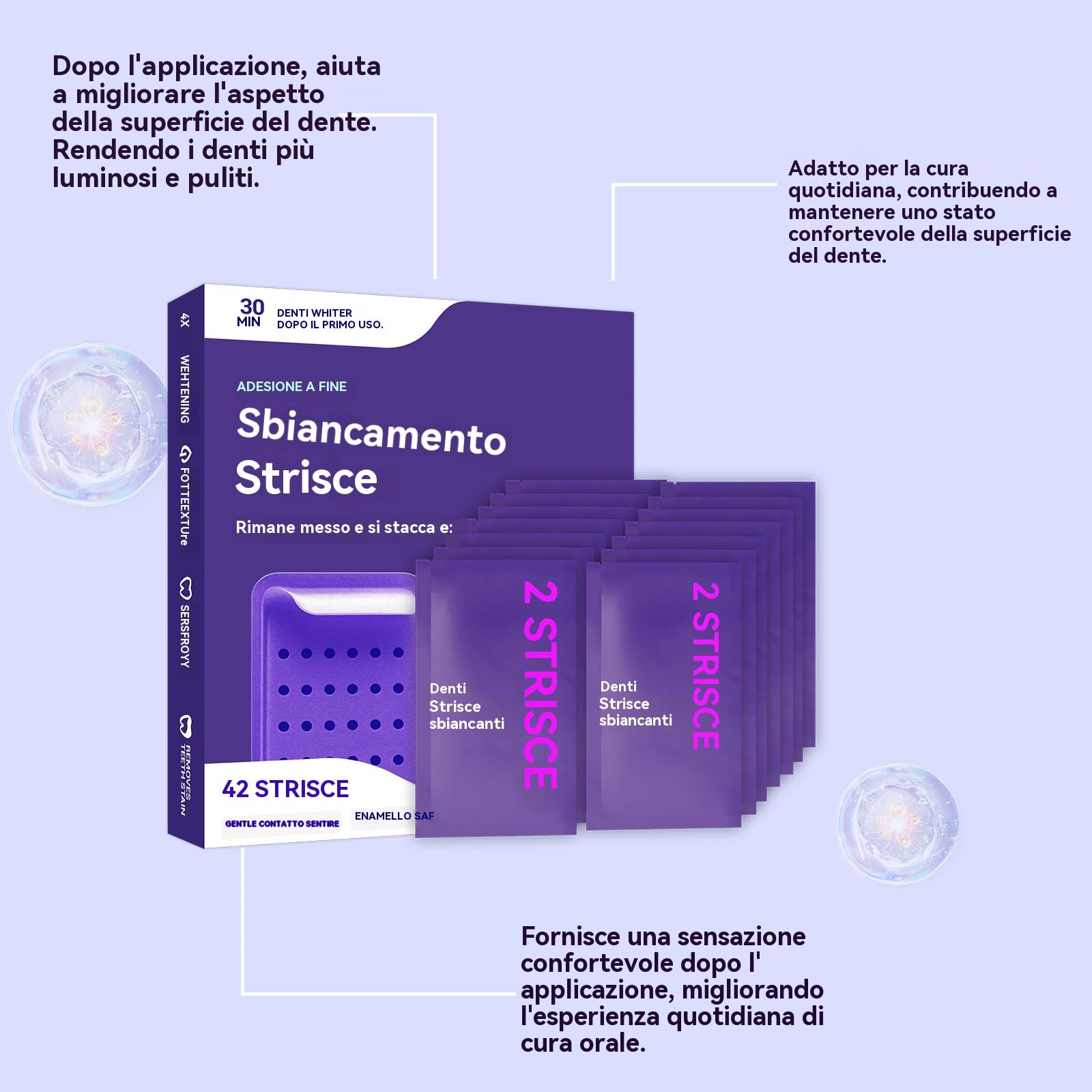 Strisce Sbiancanti Denti - Whitening Strips Senza Perossido per Denti Sensibili, Risultati in 7 Giorni, Sbiancamento Professionale a Casa, Rimuove Macchie Caffè/Vino/Fumo, Sicure per lo Smalt (42pcs)