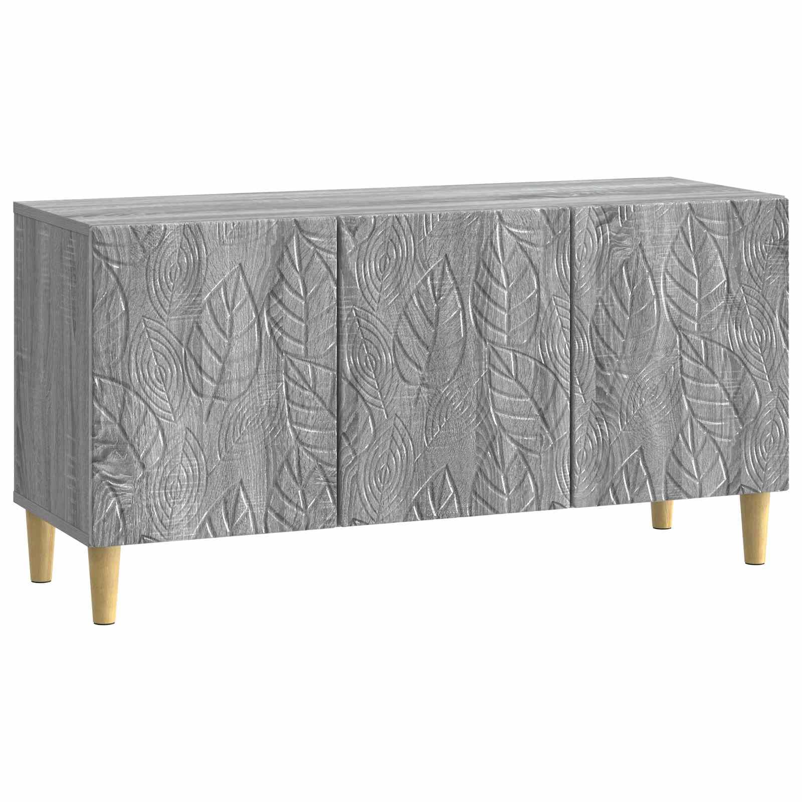 Meuble TV moderne gris sonoma 99cm avec 3 portes et pieds en bois massif