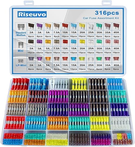 Riseuvo 316 Pcs Car Fuse Assortment Kit - Standard & Mini & Low Profile Mini Bla