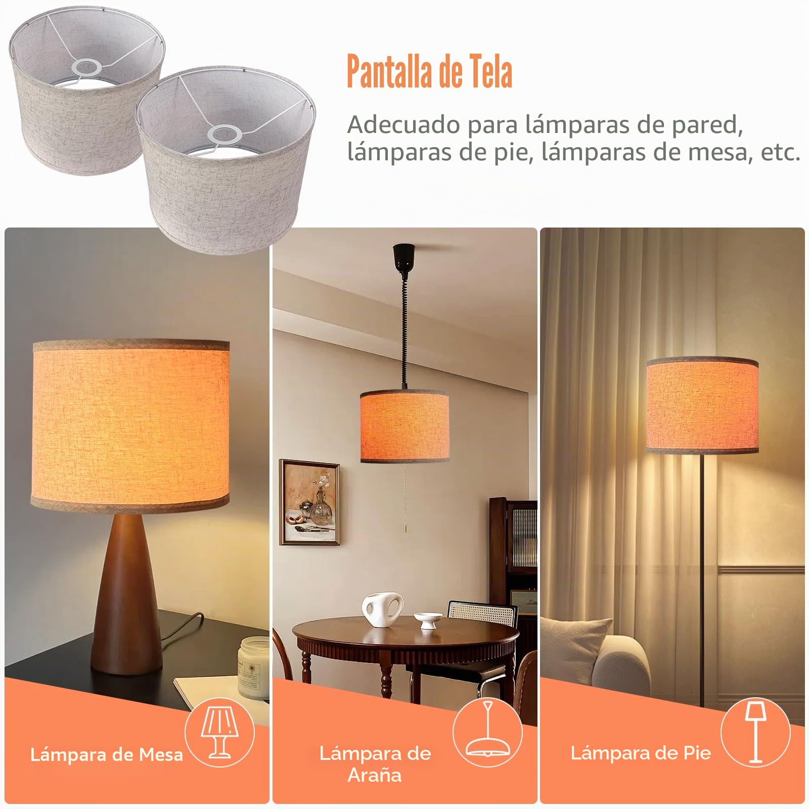 Juego de 2 pantallas de lámpara de tambor de lino beige para lámparas de mesa, 11 pulgadas de diámetro x 8.85 pulgadas de altura, pantallas de repuesto para lámparas de pie o lámparas de mesa