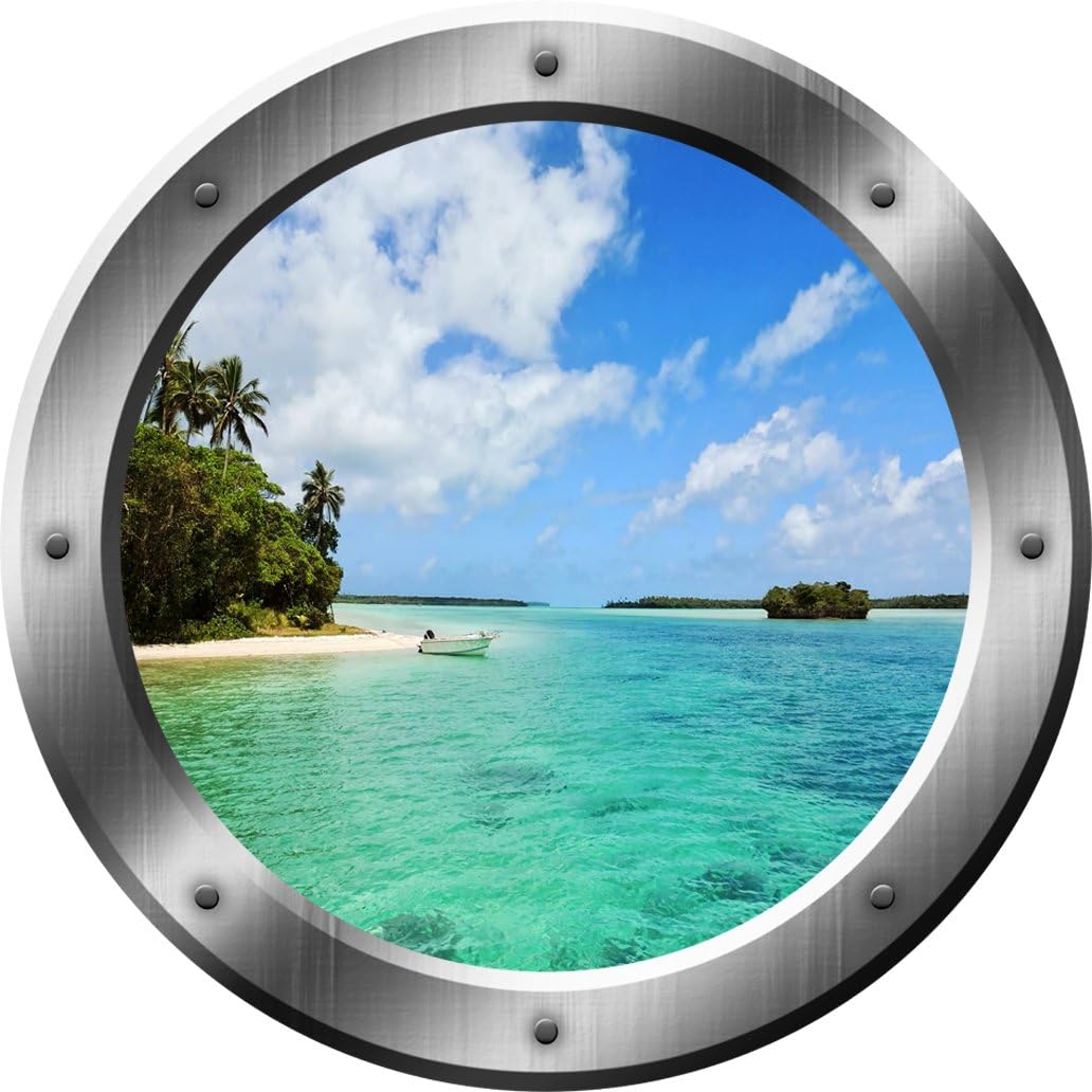 Ocean Wall Decal Beach Porthole 3D Wall Sticker Peel and Stick Decor VWAQ-SP22 (14 Diameter)