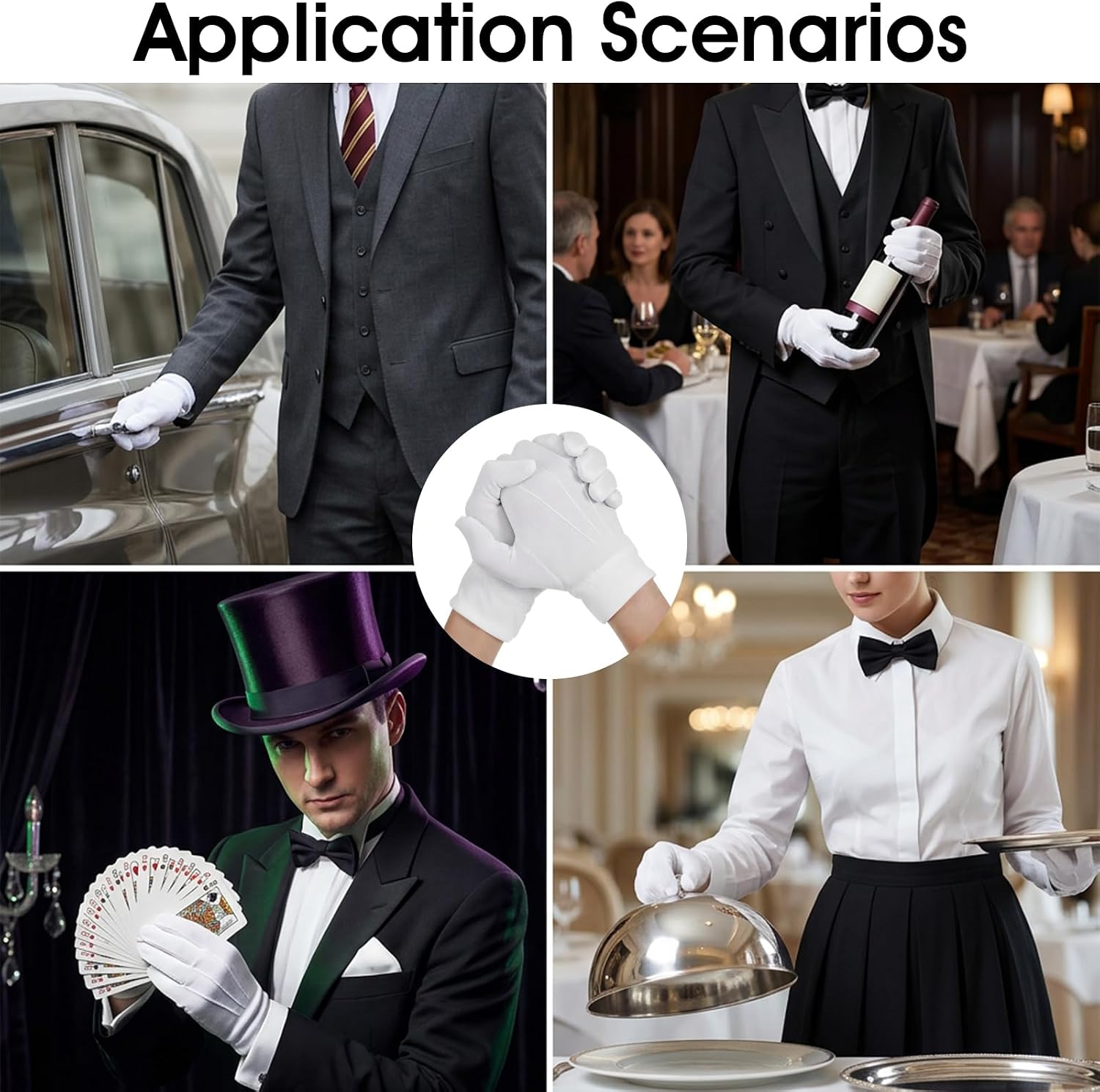 24 Pairs White Gloves with Snap Cuff, White Parade Gloves with Snap for Men Women, Uniform Glove for Police Server Funeral Formal Tuxedo Guard