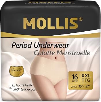 MOLLIS Disposable Period Underwear for Women, Postpartum Panties, Maternity Knickers Heavy Flow Leak Proof, Unscented, Beige, XXLarge, 16 Count