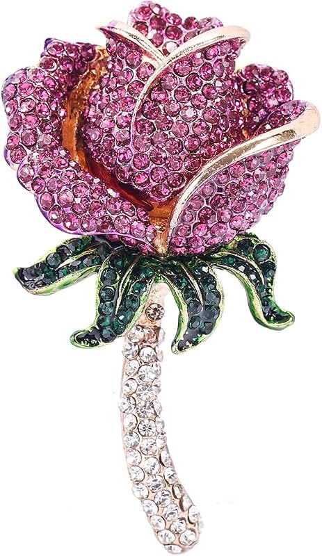 YOQUCOL Elegant Cubic Zirconia Crystal Rhinestone Red Rose Shape Brooch Pin for Women Grils
