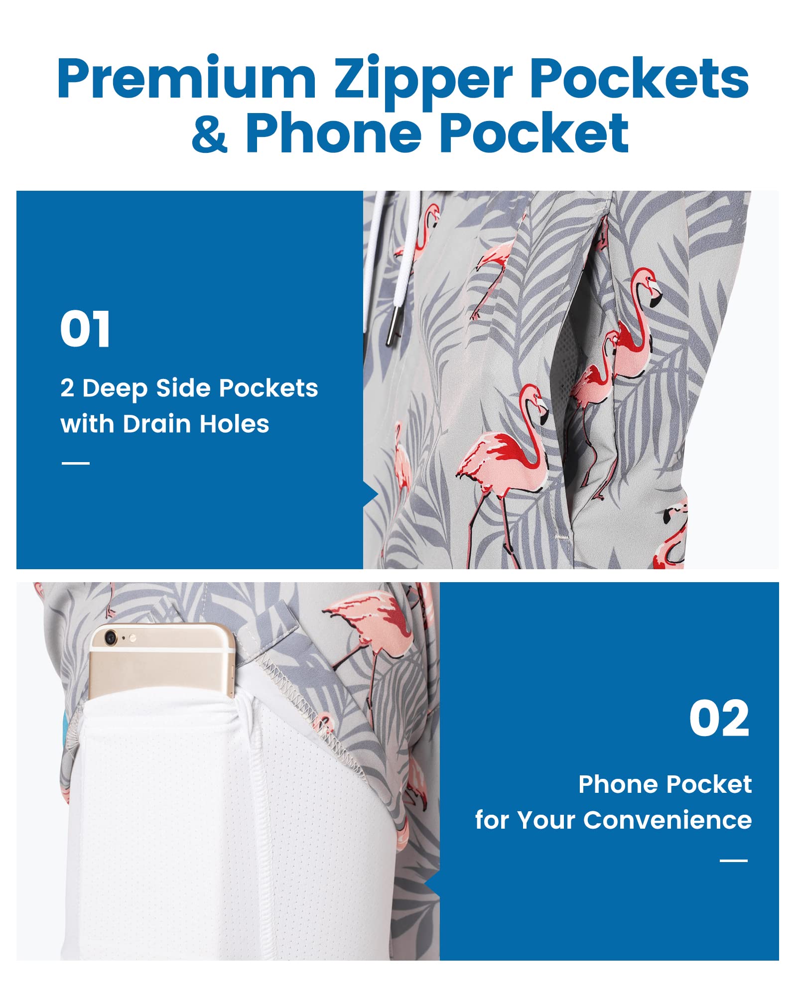 Maamgic Uomo Costume da Bagno Corto 2-in-1 Compressione Pantaloncini da Surf 7 Pollici Interni Asciugatura Rapida Shorts con Tasche