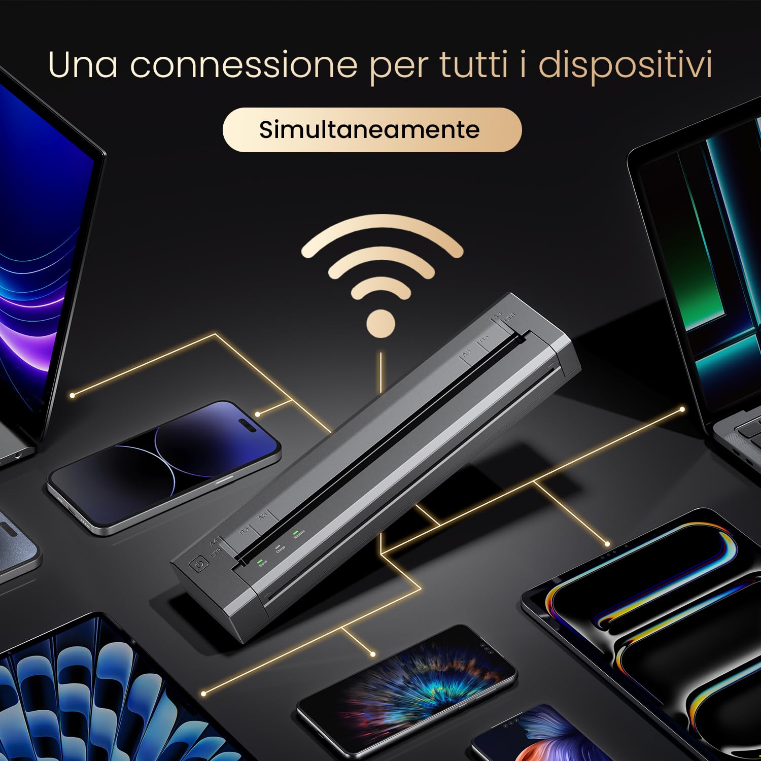 Phomemo Wifi Stampante Portatile A4 Kit 300DPI, Compatibile Airprint-Grigio
