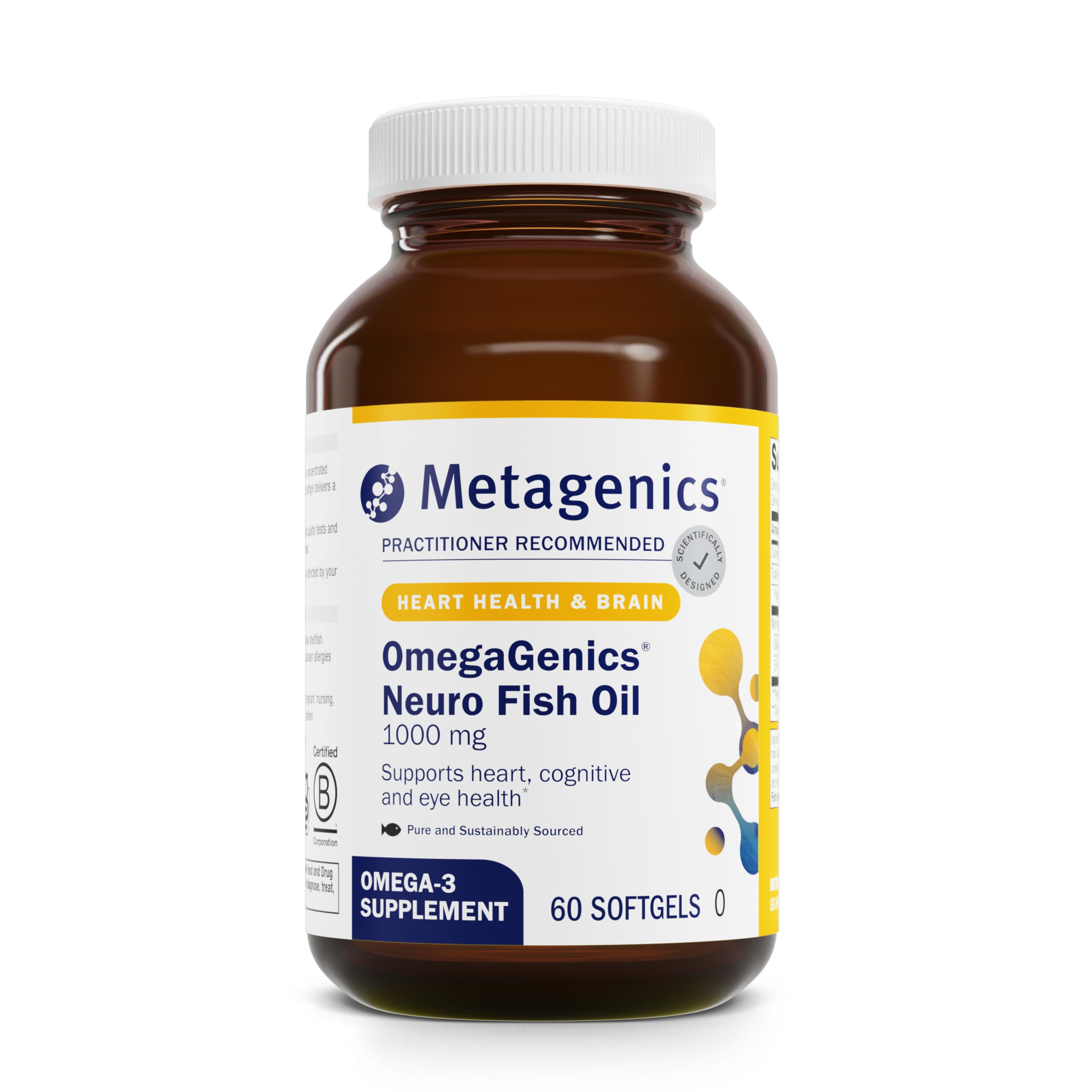 Metagenics OmegaGenics Fish Oil Neuro 1000 mg Omega Supplement for Brain Health & Function* - 750 mg DHA & 250 mg EPA - with No Fishy Taste - Sustainably Sourced - Non-GMO & Gluten-Free - 60 Softgels