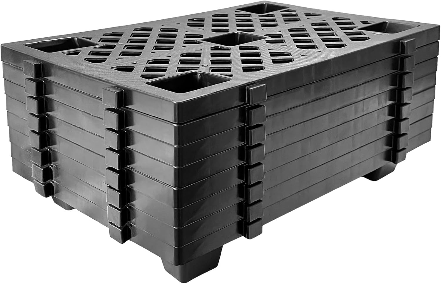 6 Pcs Interlocking Plastic Pallet, 23.6" x 15.7" x 3.9", Heavy Duty Waterproof Pads with Breathable Grid, Lightweight Stackable Pallet for Basement, Garage, Workshop, Restaurant, Supermarket, Black