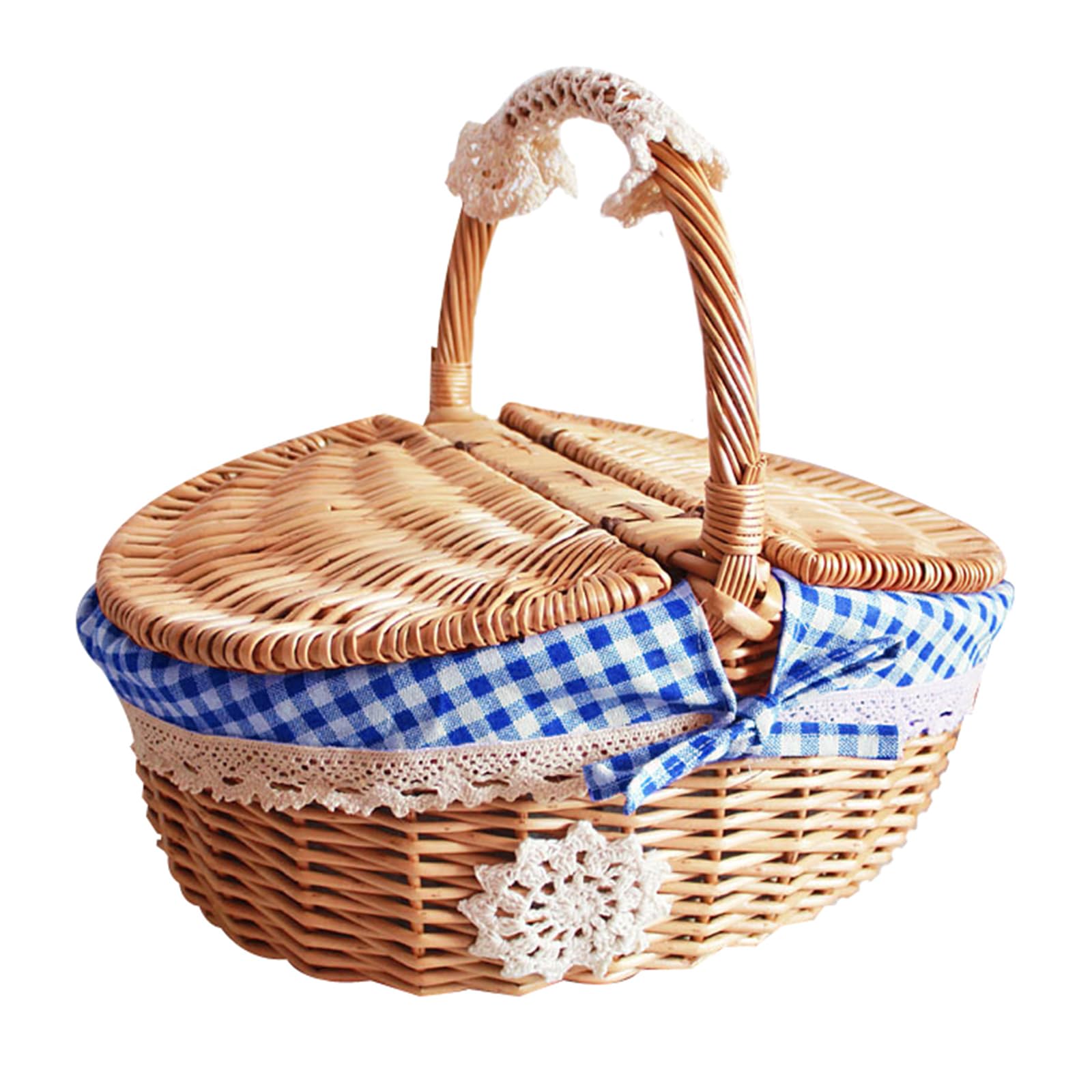Natural Rattan Woven Picnics Basket with Flipping Lid Bucolic Styles Delicate Outdoor Storage Basket for Flipping Lid Carriers