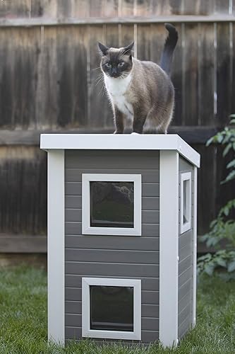 Miniatura 13 de New Age Pet ECOFLEX - Casa adosada para gatos al aire libre, gris  Refugio de gatitos resistente a la intemperie, alternativa de madera espaciosa y