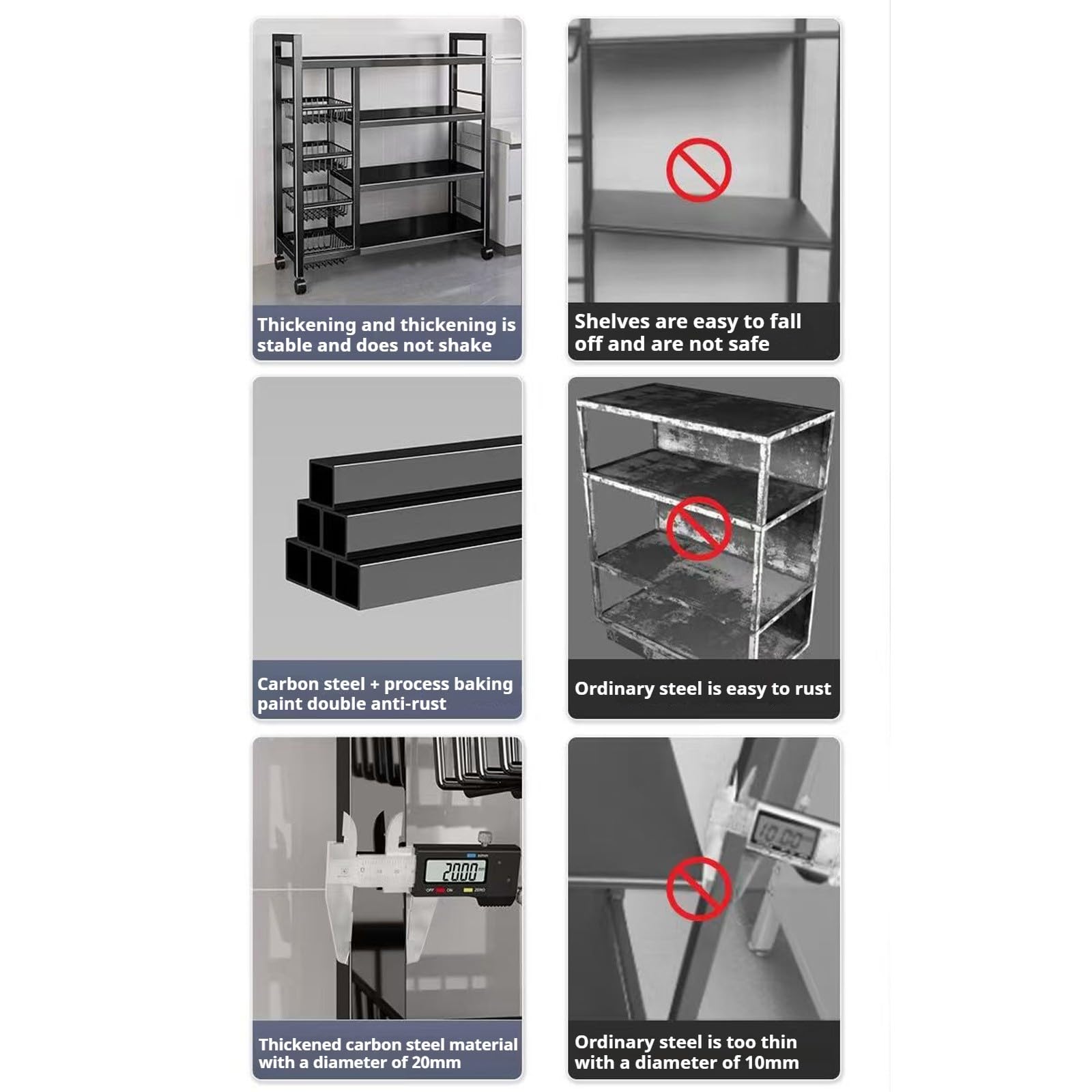 Estante de almacenamiento de metal, carrito ajustable de cuatro capas resistente con ruedas, organizador multifunción para cocina, sala de estar, dormitorio