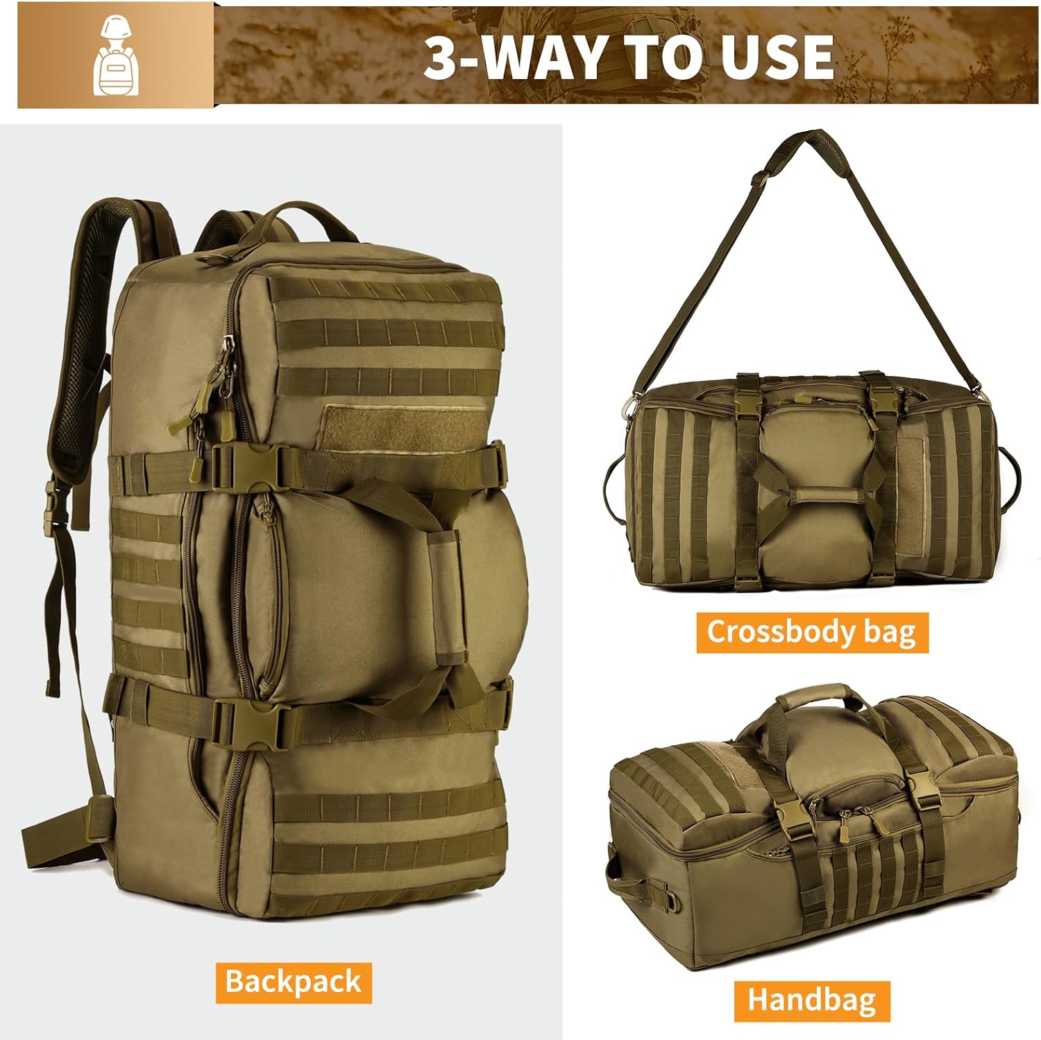 HUNTVP 60L Tactical Backpack Tactical Duffel Bag Military Travel Bag Outdoor Assault Pack Rucksack Bag | Gear Sport, Outdoor, Bag, For Hunting, Camping, Trekking