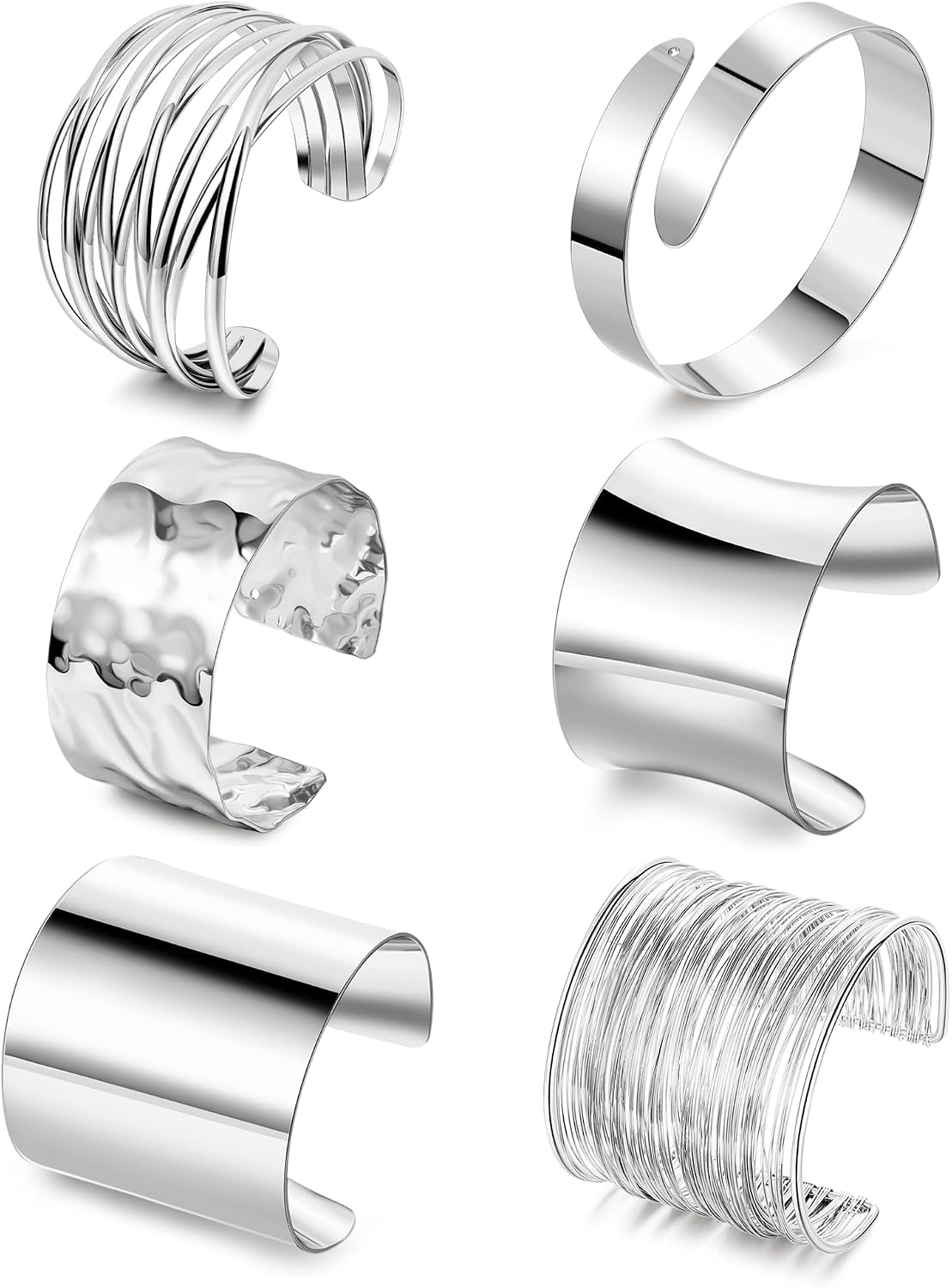 REVOLIA 6Pcs Chunky Cuff Bracelets Set for Women Minimalist Irregular Statement Wrist Cuff Adjustable Hammered Bangles Bracelets Open Wide Wire Arm Cuff Bracelet