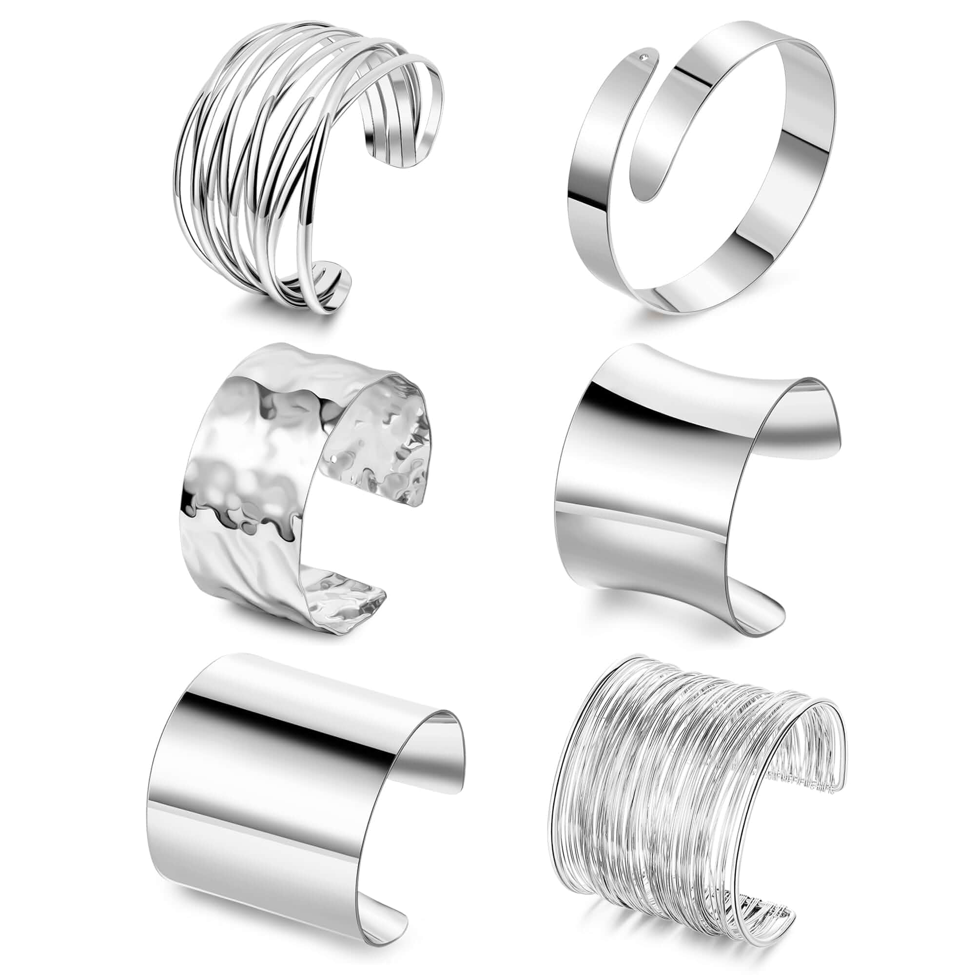 REVOLIA 6Pcs Chunky Cuff Bracelets Set for Women Minimalist Irregular Statement Wrist Cuff Adjustable Hammered Bangles Bracelets Open Wide Wire Arm Cuff Bracelet