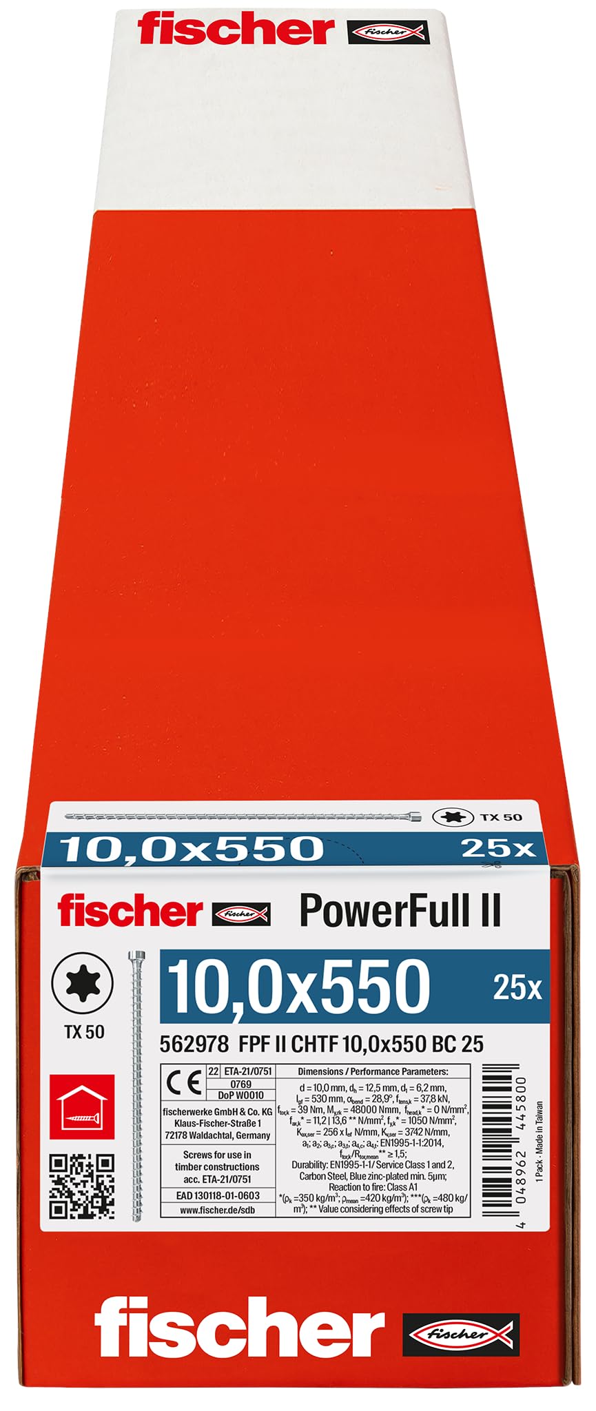 fischer PowerFull II 10.0 x 550 Premium Fully Threaded Screw (Pack of 25) with Innovative Tip Geometry - Image 2