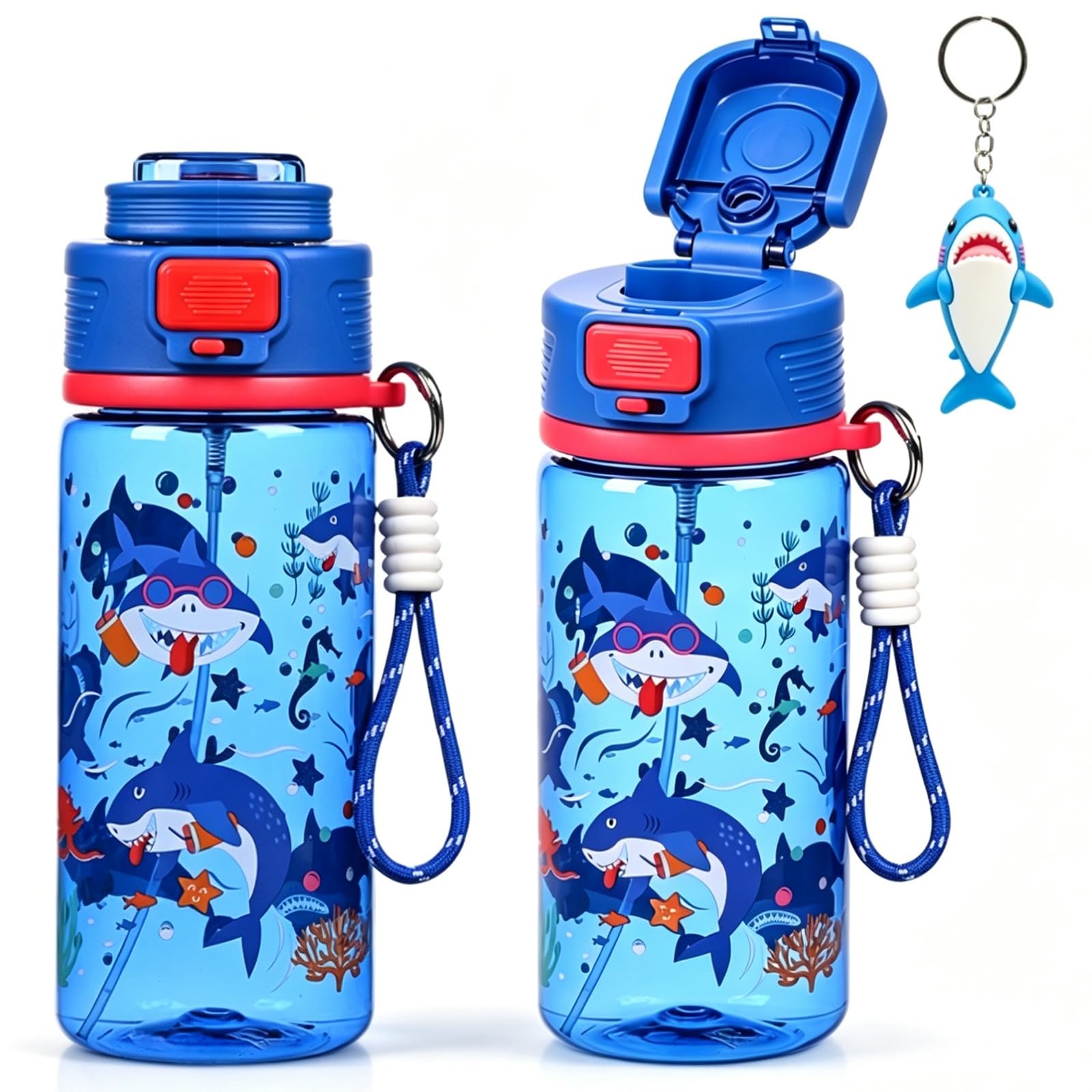 KMFASVX 2-in-1 Mist & Sip Water Bottle,600ml Spary Water Bottle for Kids,Leakproof Lightweight Sports Water Bottle with Dinosaur Keychain, Ideal for School Sports Outdoor Travel & Camp (BLUE)
