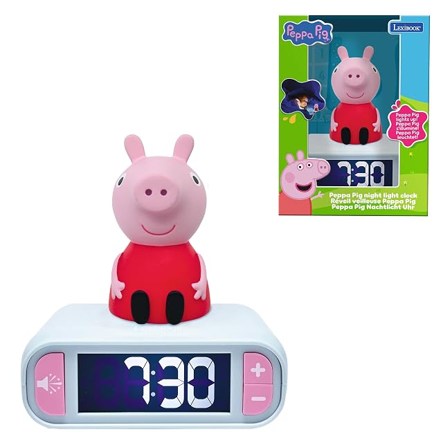 LEXIBOOK, Peppa Pig Reloj Despertador Luz Nocturna, RL800PP