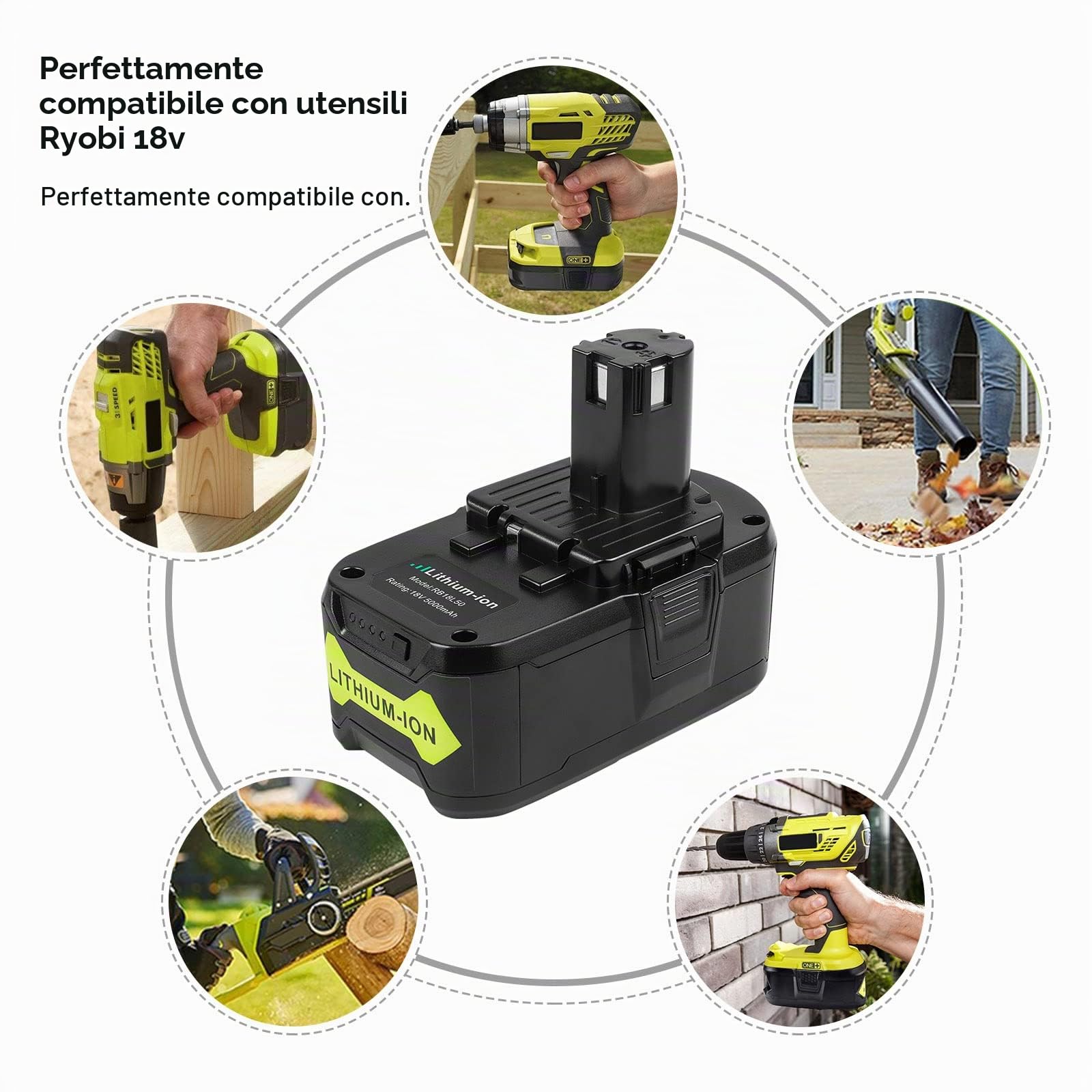 LabTEC RB18L50 18V 5Ah Batteria di Ricambio per Ryobi con Caricabatterie a Doppia Porta - Compatibile con One Plus Series USB P107 P108 RB18L15 RB18L40