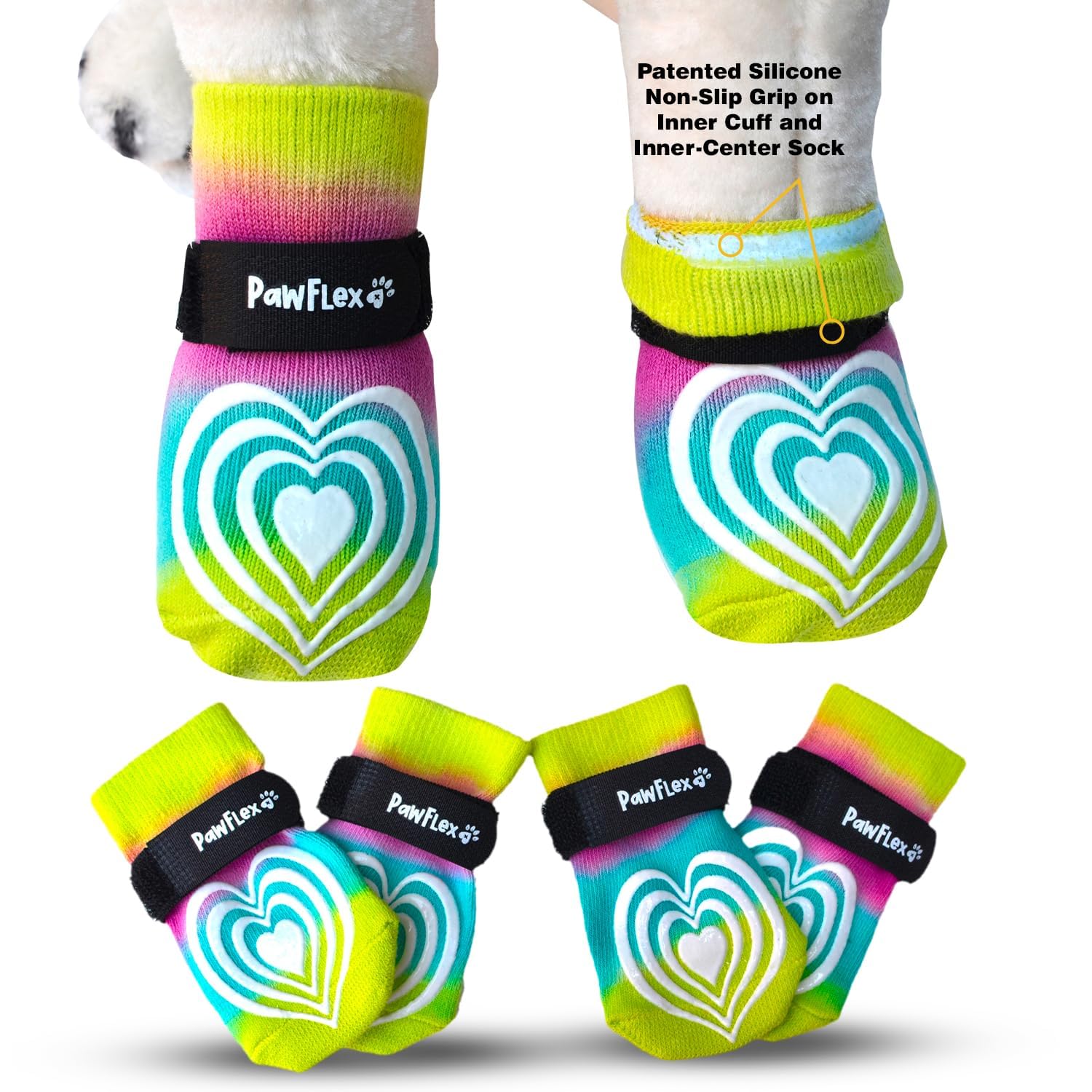 Medical Therapeutic Double Sided Non-Slip Cotton Dog Socks | PawFlex Comfy Pawz Silicone Grip on Inner Cuff No Twisting or Sliding Off | Senior &amp; Disabled Dog Traction Control |Pet Paw Protection