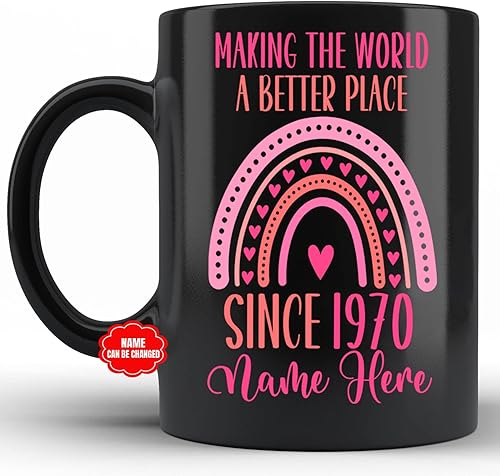 Taza de café rosa arcoíris que hace que el mundo sea un lugar mejor desde 1970, taza de recuerdo personalizada para mujeres, abuela, madre, familia,