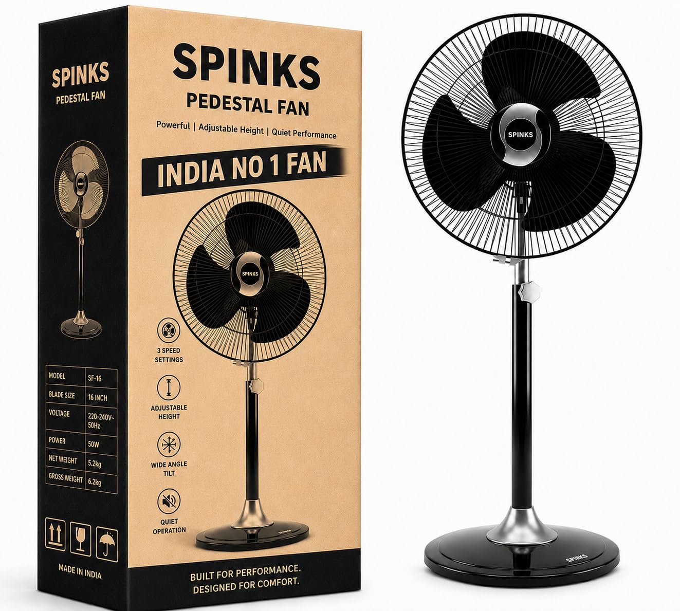 SPINKS-707 SERIES2026 High Speed 2400 RPM Mark-1(16 Inches) 400 MM StandFan/PedestalFan/FarrataFan With Adjustable Height with Flow Technology come with 5 Year Manufactured Warranty DOOR STEP SERVICE-picture-19