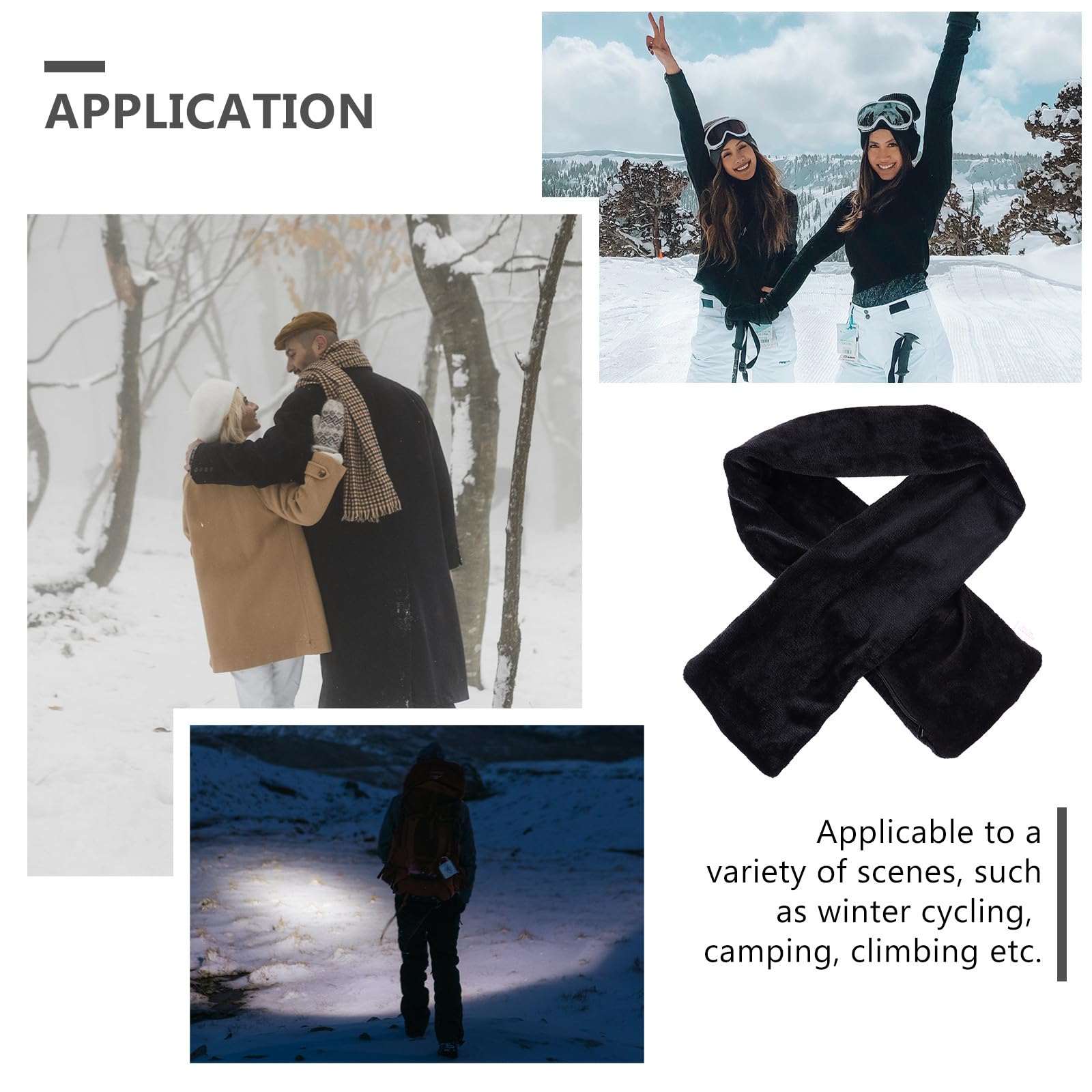 KALLORY Écharpe Chauffante Foulard D'hiver USB en Flanelle Douce Noire Confortable Fonction de Chauffage pour Homme pour Camping et Intérieur