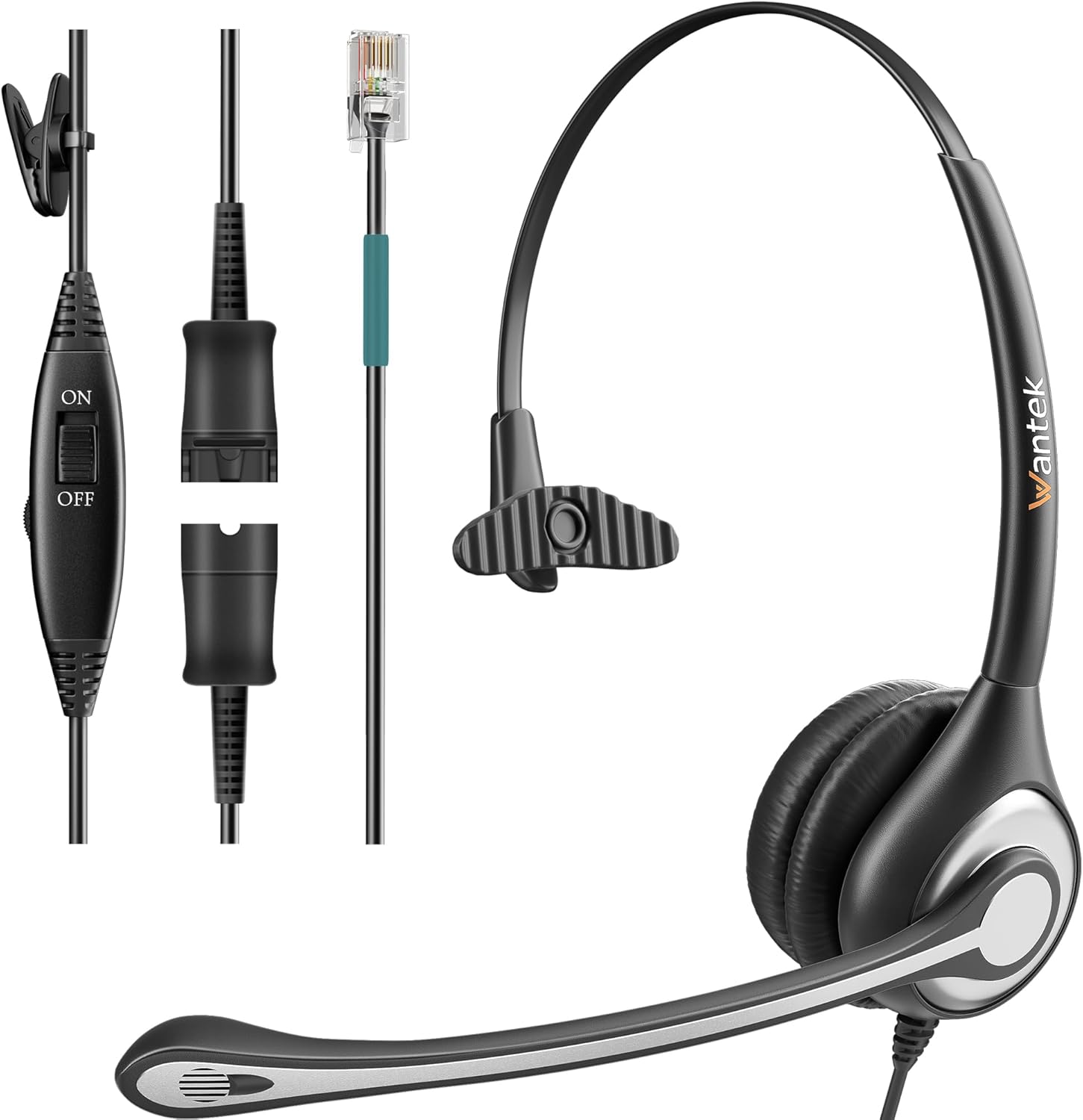 Wantek Office Phone Headset RJ9 with Noise Cancelling Microphone and Quick Disconnect Telephone Headset Compatible with Polycom Aastra Shoretel Avaya Mitel Toshiba Grandstream Can Center Phones